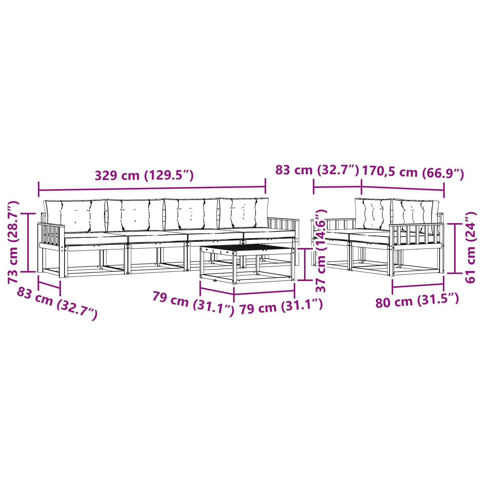 Buiten bankenset met kussen 6 pcs Wit en crèmekleurig is nu te koop bij PeponiXL, paradijselijk wonen!