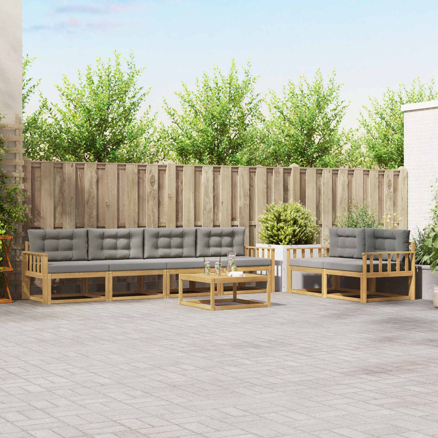 Buiten bankenset met kussen 6 pcs Wit en Lichtgrijs is nu te koop bij PeponiXL, paradijselijk wonen!