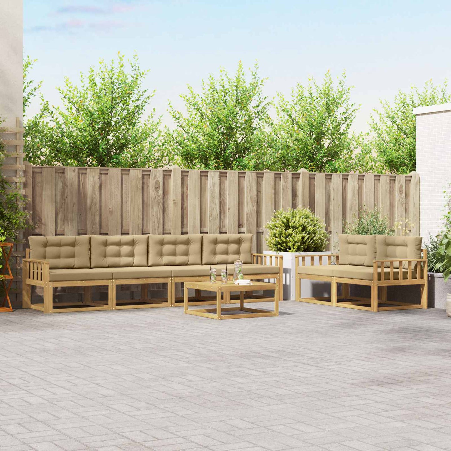 Buiten bankenset met kussen 6 pcs Wit en Beige is nu te koop bij PeponiXL, paradijselijk wonen!