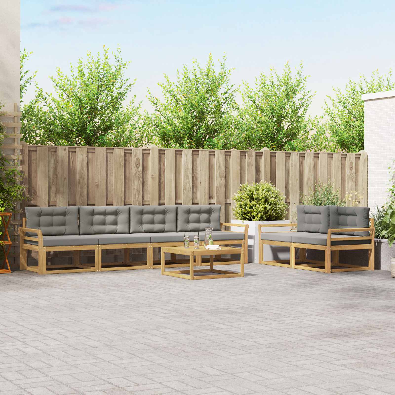 Buiten bankenset met kussen 6 pcs Wit en Lichtgrijs is nu te koop bij PeponiXL, paradijselijk wonen!