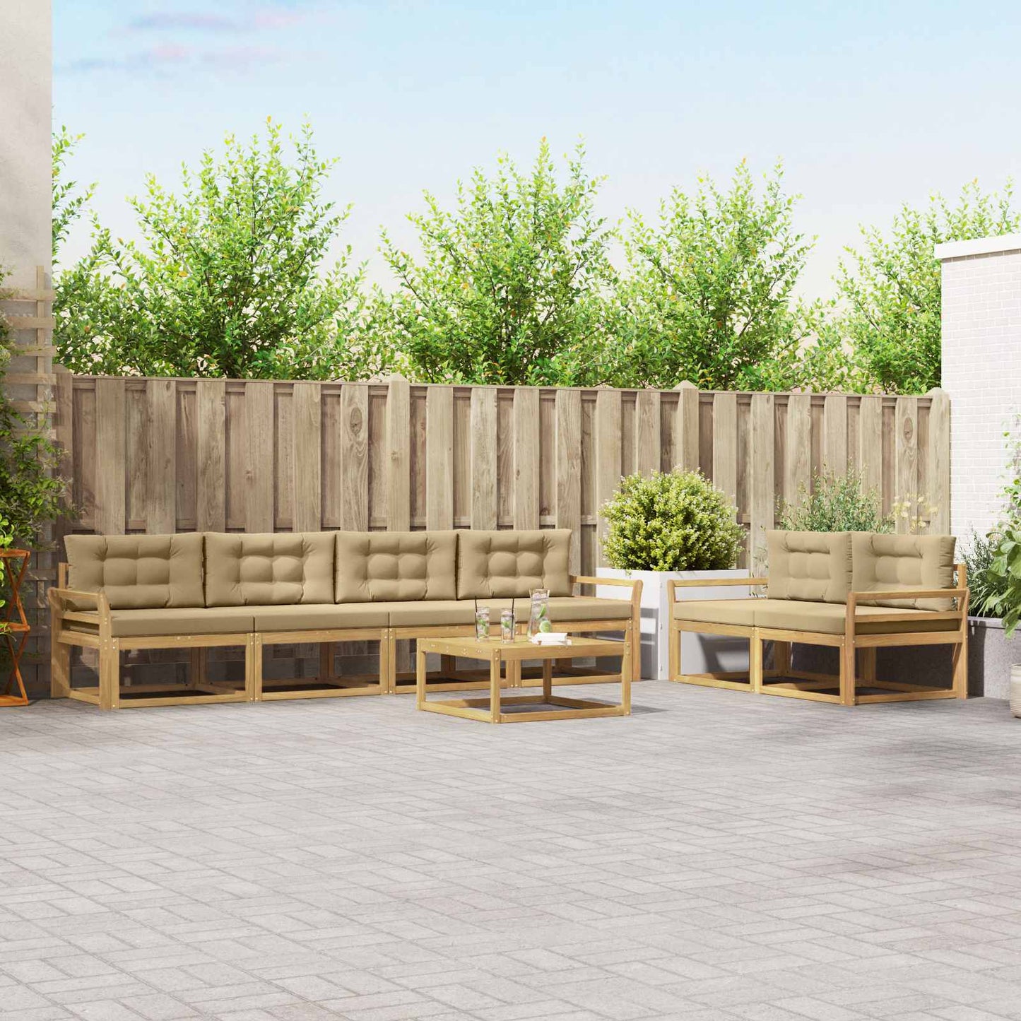 Buiten bankenset met kussen 6 pcs Wit en Beige is nu te koop bij PeponiXL, paradijselijk wonen!