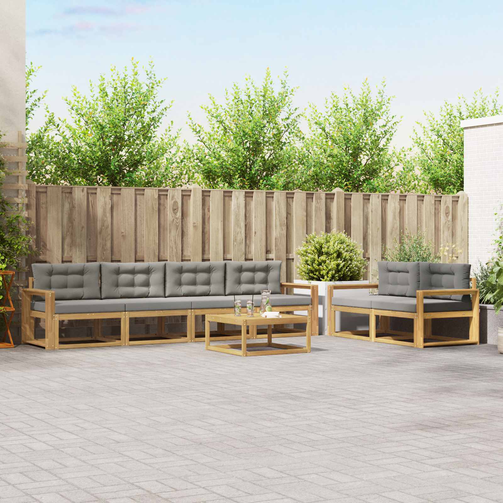 Buiten bankenset met kussen 6 pcs Wit en Lichtgrijs is nu te koop bij PeponiXL, paradijselijk wonen!