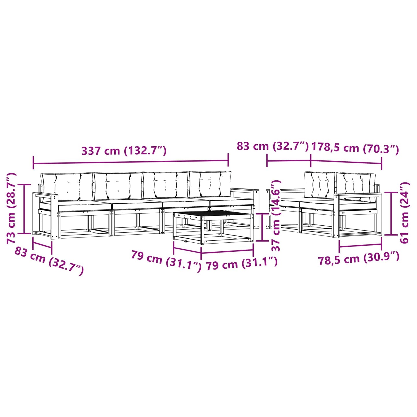 Buiten bankenset met kussen 6 pcs Wit en Beige is nu te koop bij PeponiXL, paradijselijk wonen!