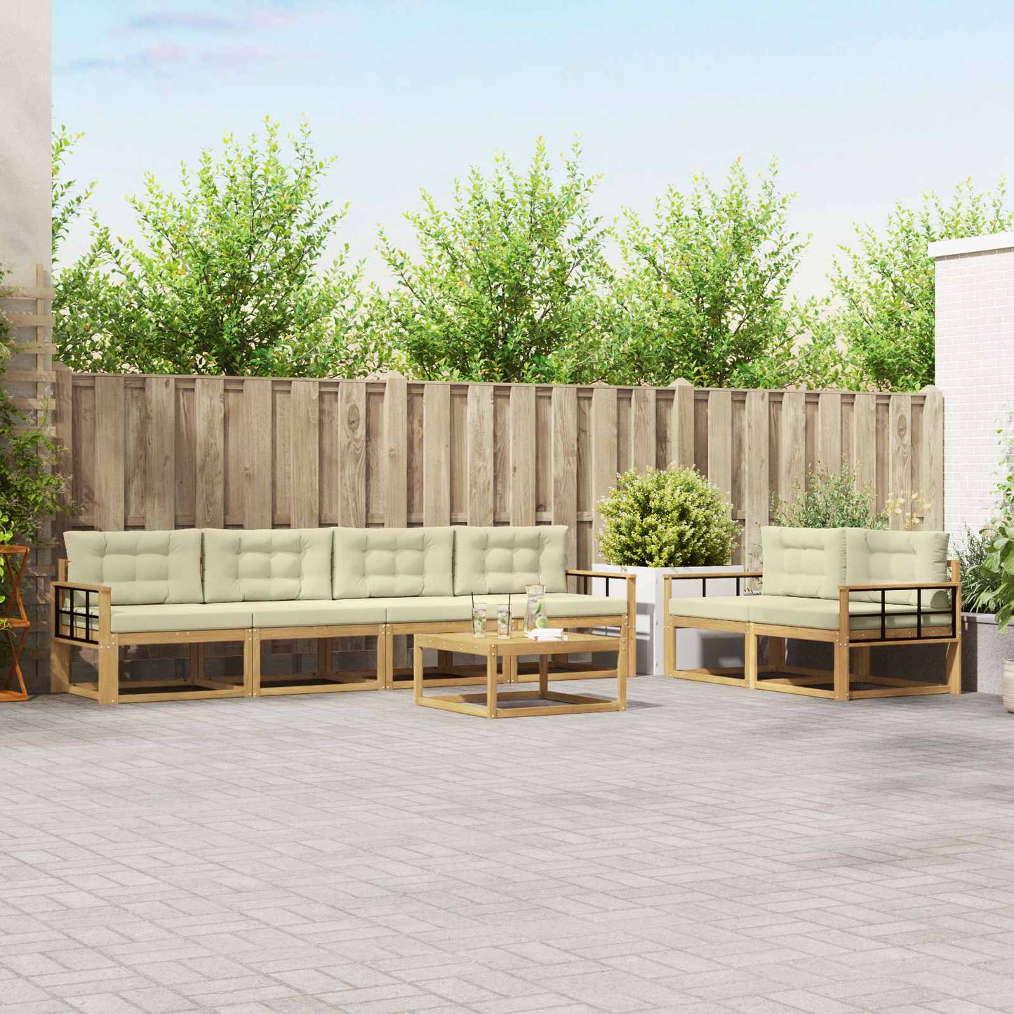 Buiten bankenset met kussen 6 pcs Wit en crèmekleurig is nu te koop bij PeponiXL, paradijselijk wonen!