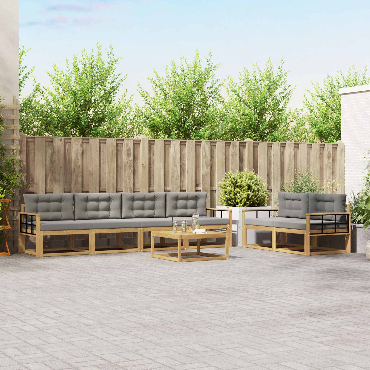 Buiten bankenset met kussen 6 pcs Wit en Lichtgrijs is nu te koop bij PeponiXL, paradijselijk wonen!
