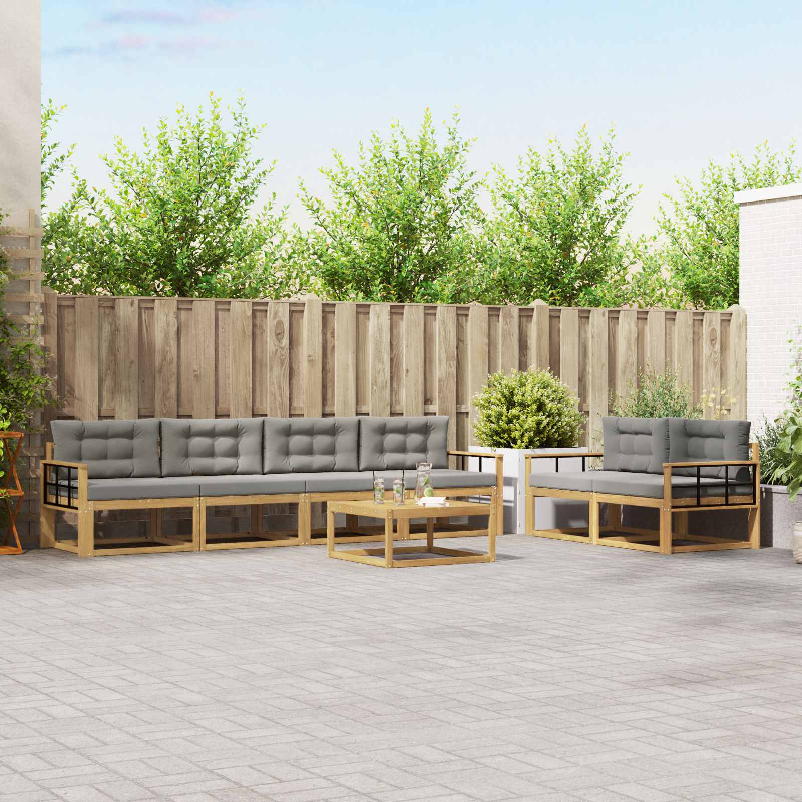 Buiten bankenset met kussen 6 pcs Wit en Lichtgrijs is nu te koop bij PeponiXL, paradijselijk wonen!