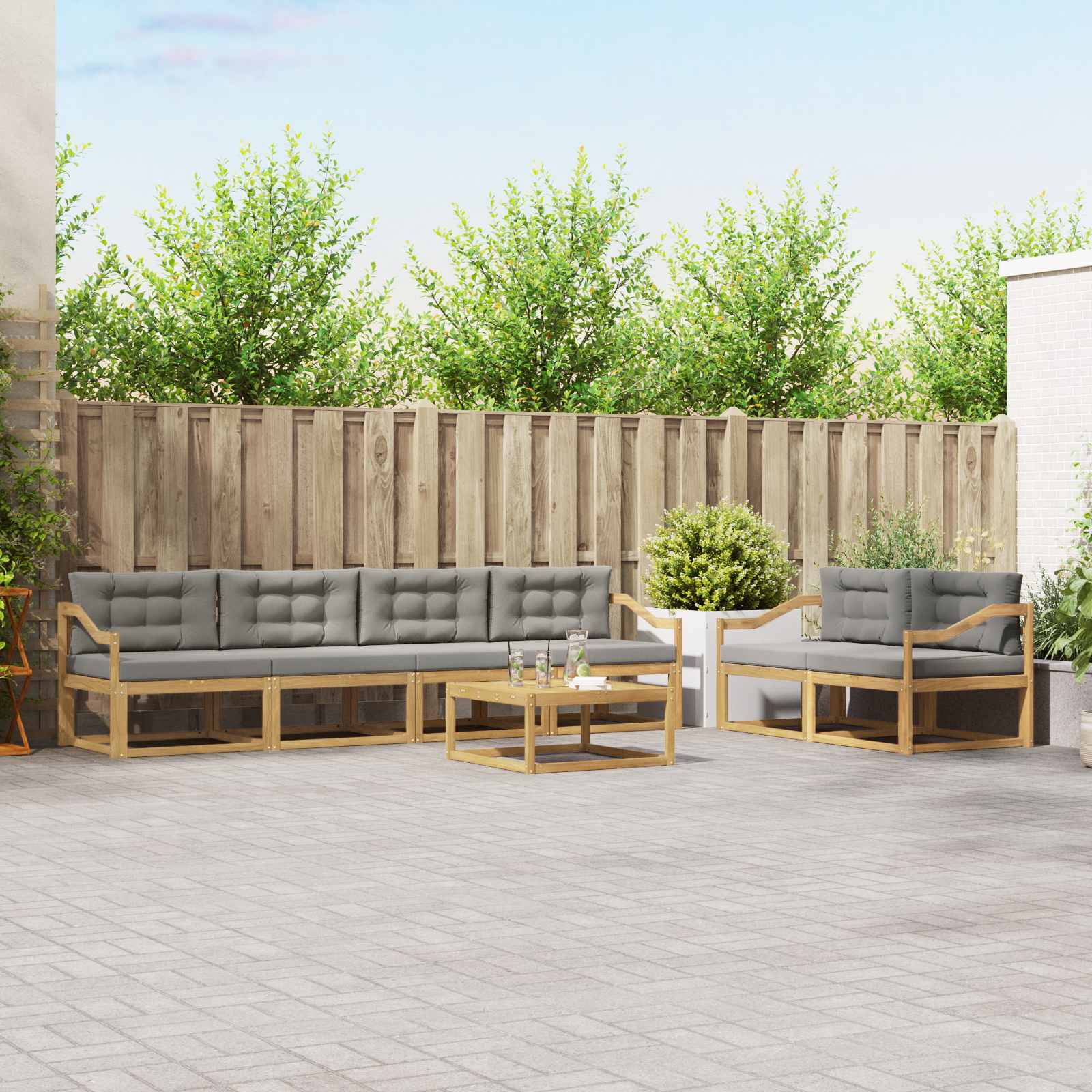 Buiten bankenset met kussen 6 pcs Wit en Lichtgrijs is nu te koop bij PeponiXL, paradijselijk wonen!