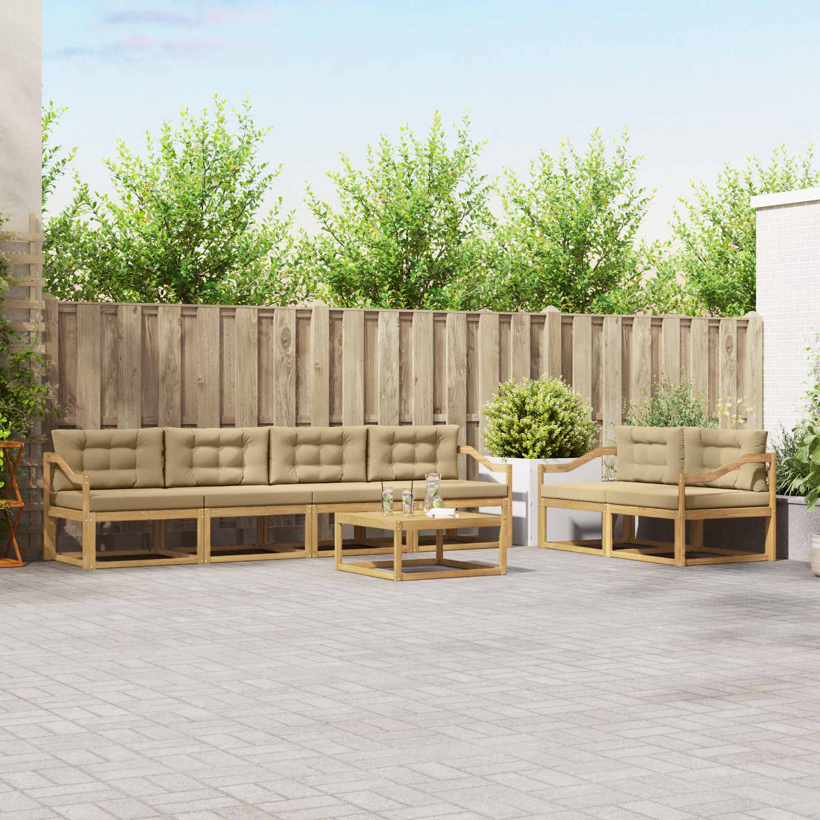 Buiten bankenset met kussen 6 pcs Wit en Beige is nu te koop bij PeponiXL, paradijselijk wonen!