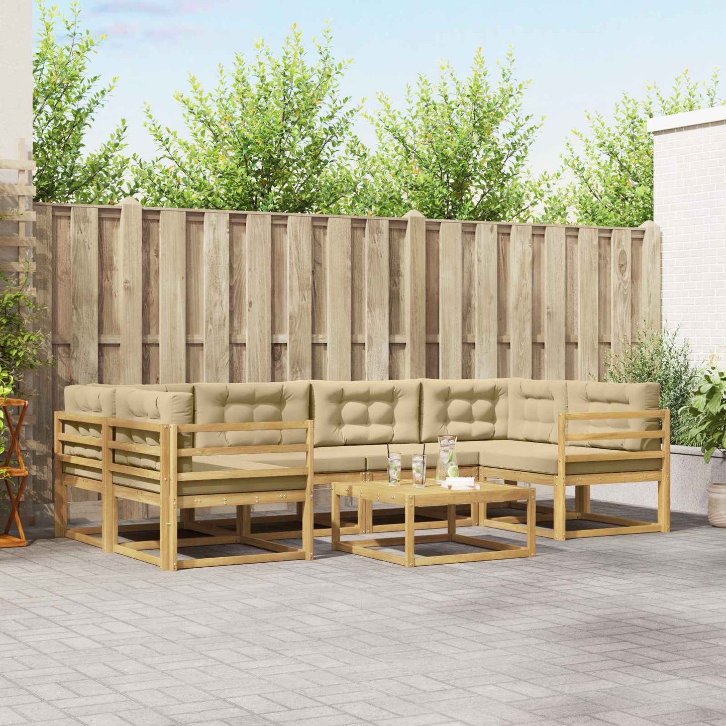 Buiten bankenset met kussen 5 pcs Wit en Beige is nu te koop bij PeponiXL, paradijselijk wonen!