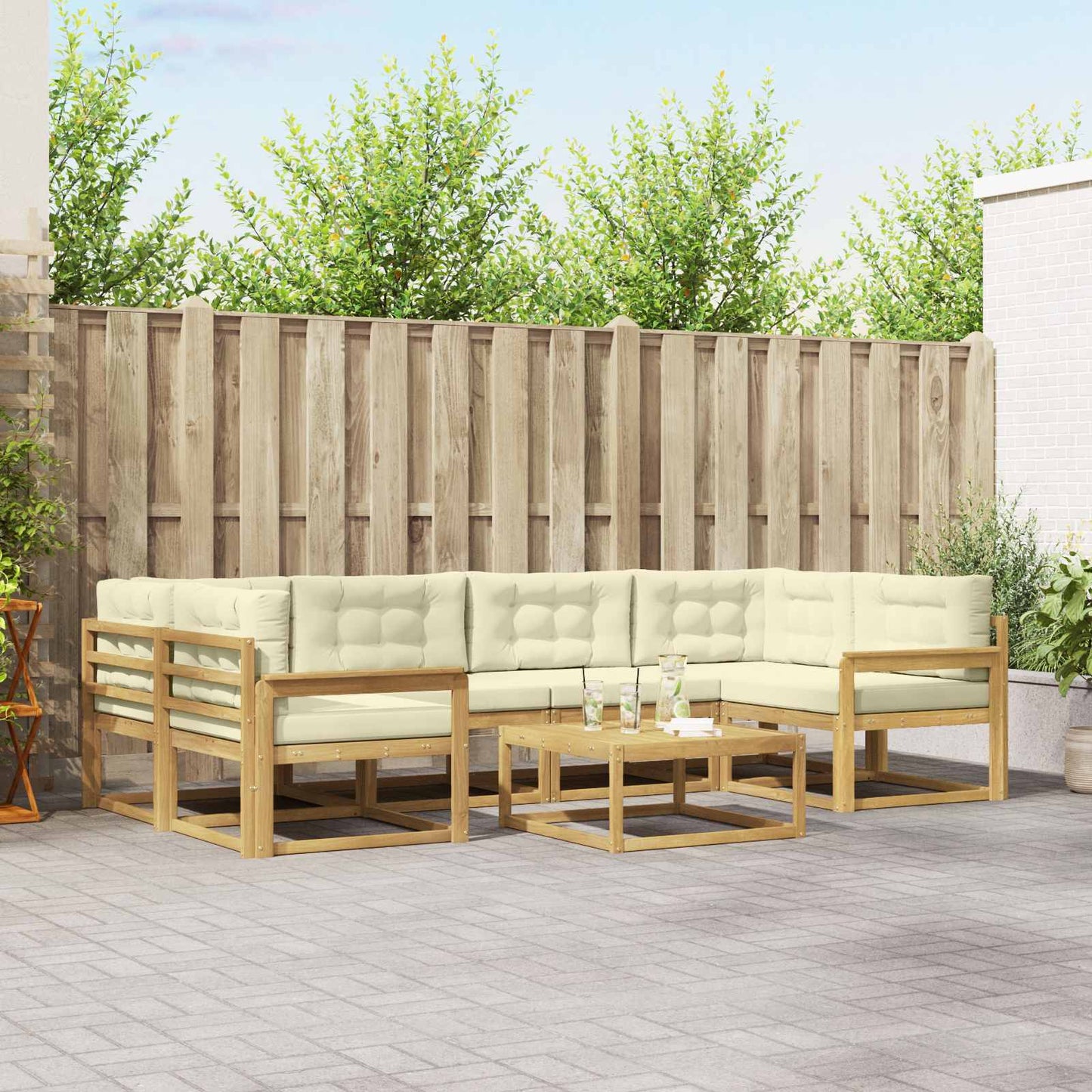 Buiten bankenset met kussen 5 pcs Wit en crèmekleurig is nu te koop bij PeponiXL, paradijselijk wonen!