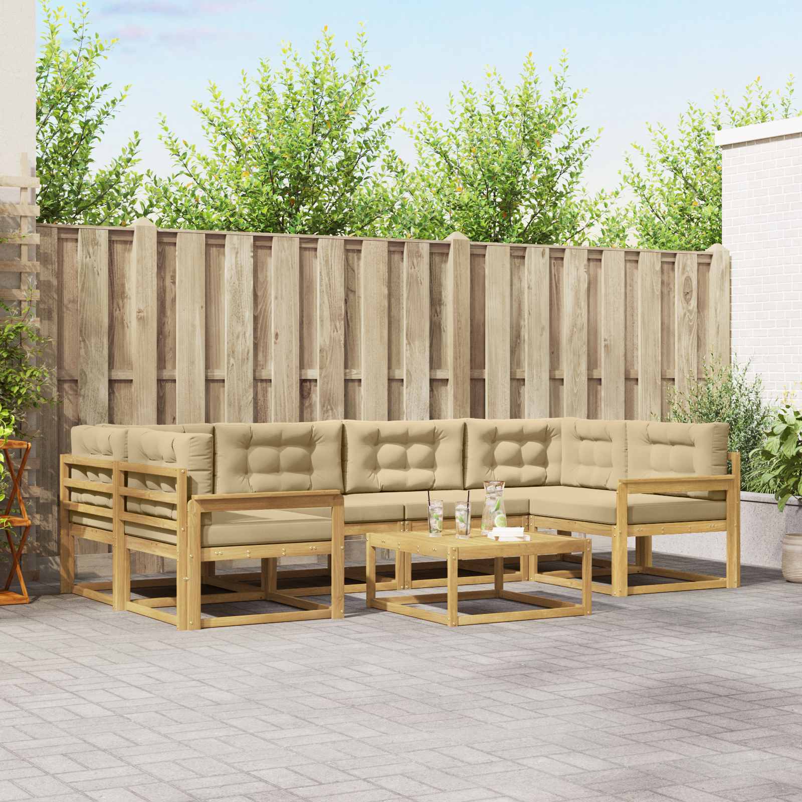 Buiten bankenset met kussen 5 pcs Wit en Beige is nu te koop bij PeponiXL, paradijselijk wonen!