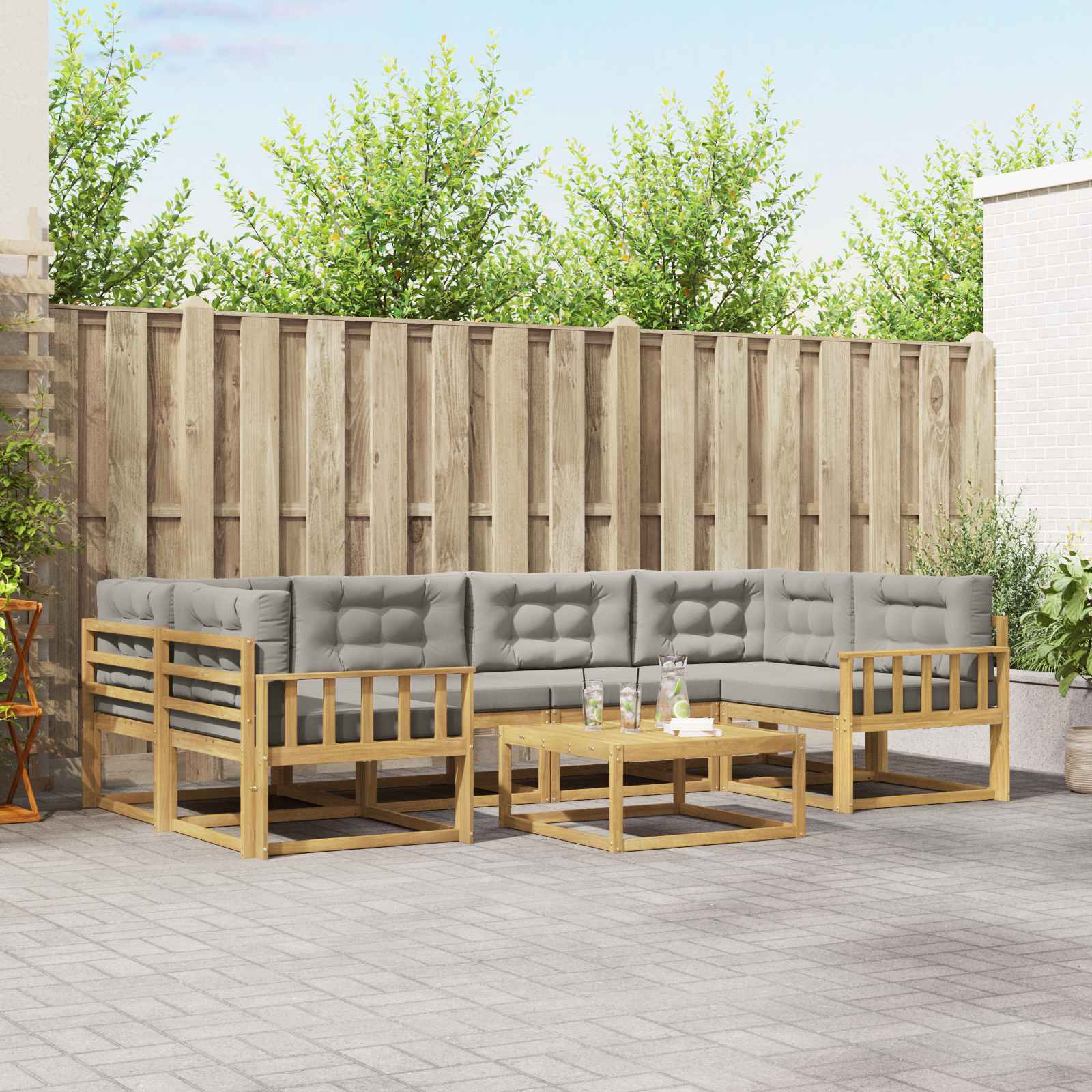 Buiten bankenset met kussen 5 pcs Wit en Lichtgrijs is nu te koop bij PeponiXL, paradijselijk wonen!