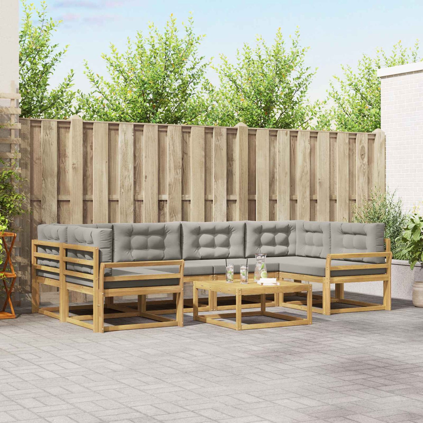 Buiten bankenset met kussen 5 pcs Wit en Lichtgrijs is nu te koop bij PeponiXL, paradijselijk wonen!