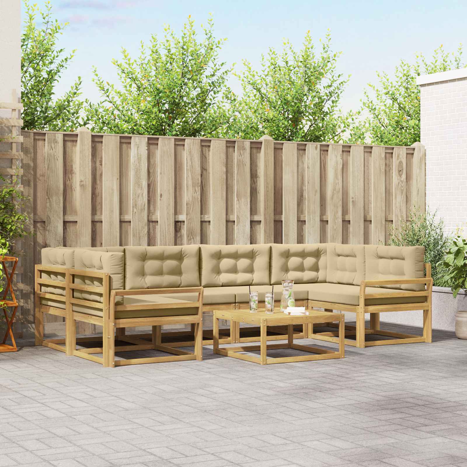 Buiten bankenset met kussen 5 pcs Wit en Beige is nu te koop bij PeponiXL, paradijselijk wonen!