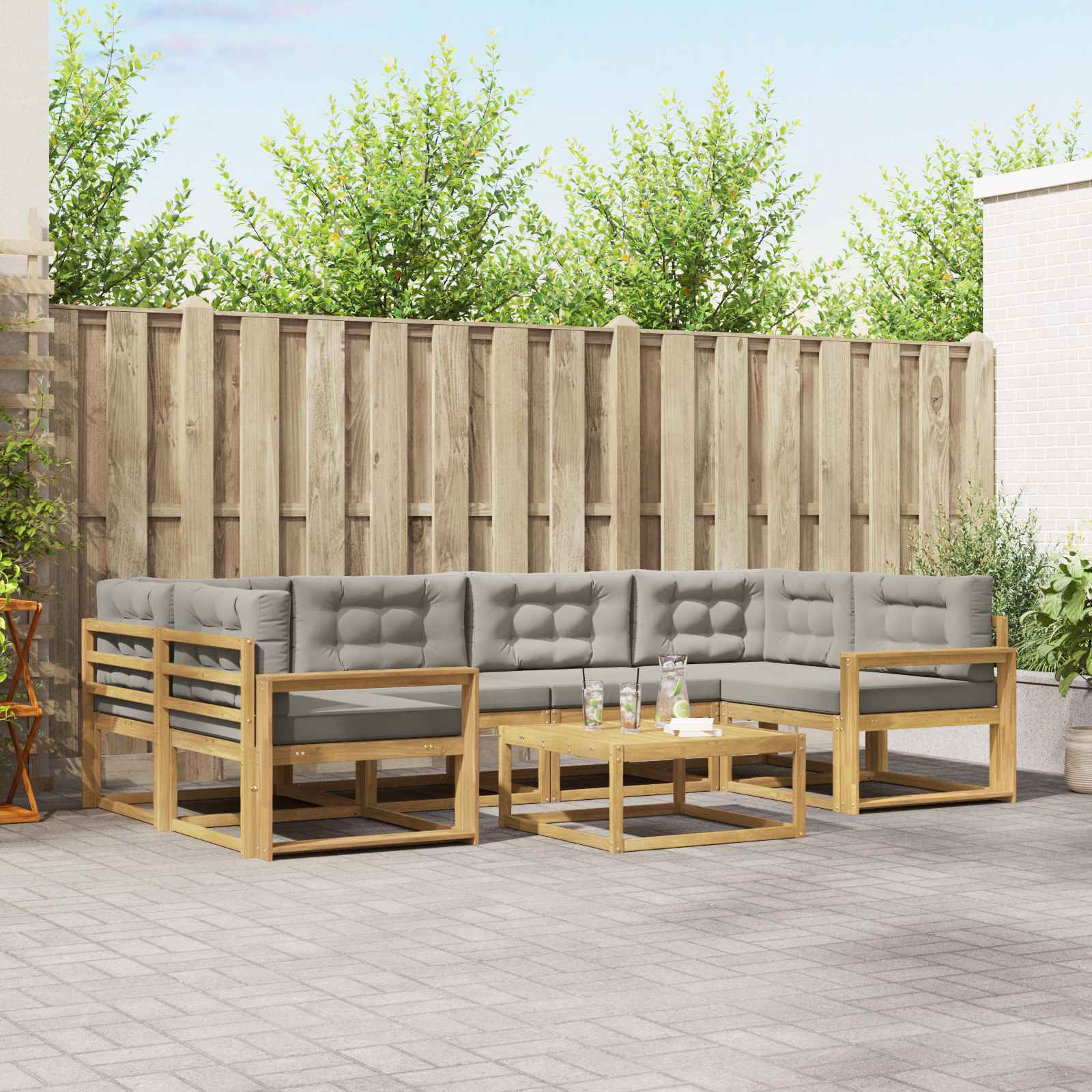 Buiten bankenset met kussen 5 pcs Wit en Lichtgrijs is nu te koop bij PeponiXL, paradijselijk wonen!
