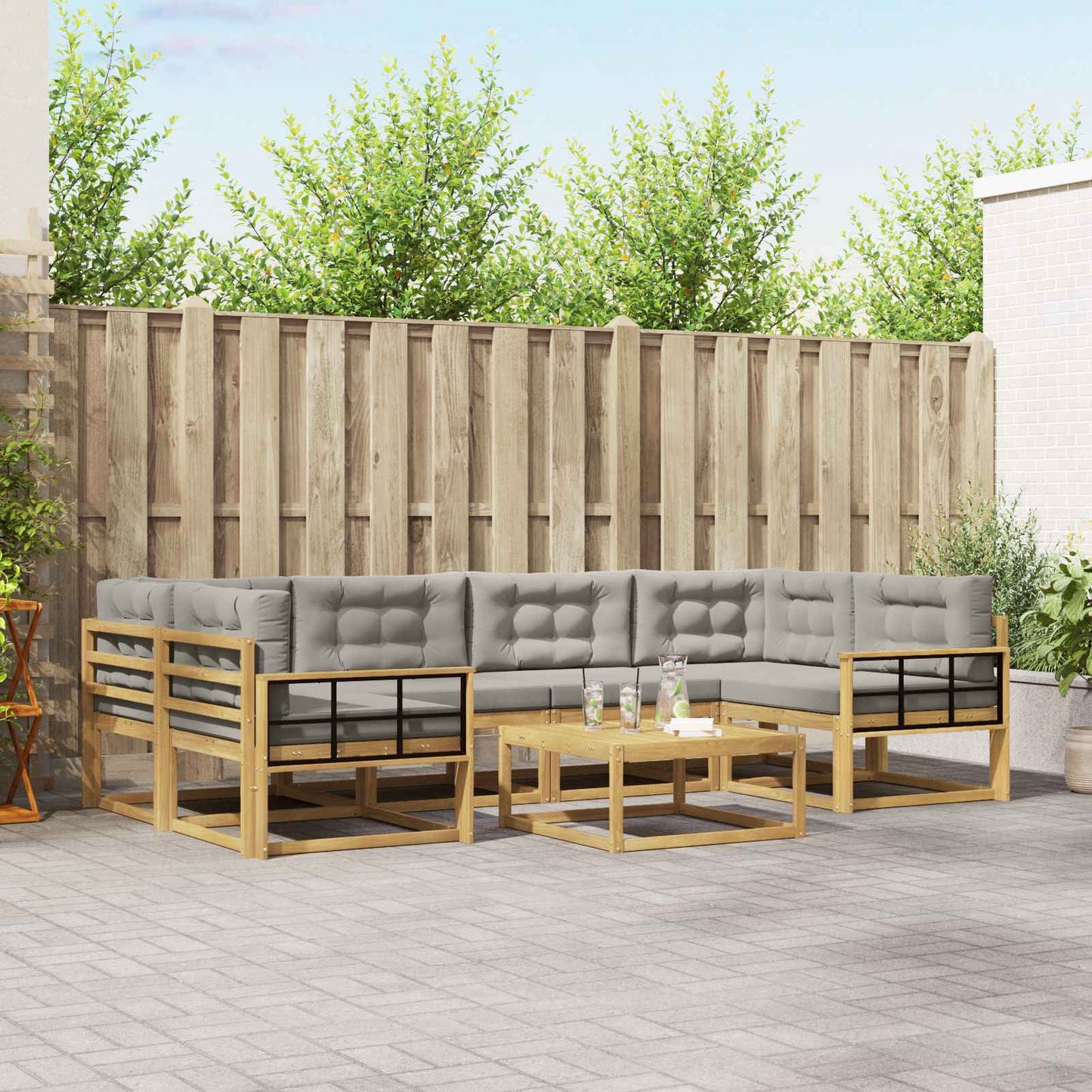Buiten bankenset met kussen 5 pcs Wit en Lichtgrijs is nu te koop bij PeponiXL, paradijselijk wonen!