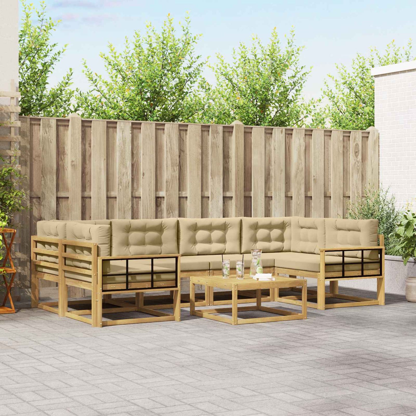 Buiten bankenset met kussen 5 pcs Wit en Beige is nu te koop bij PeponiXL, paradijselijk wonen!