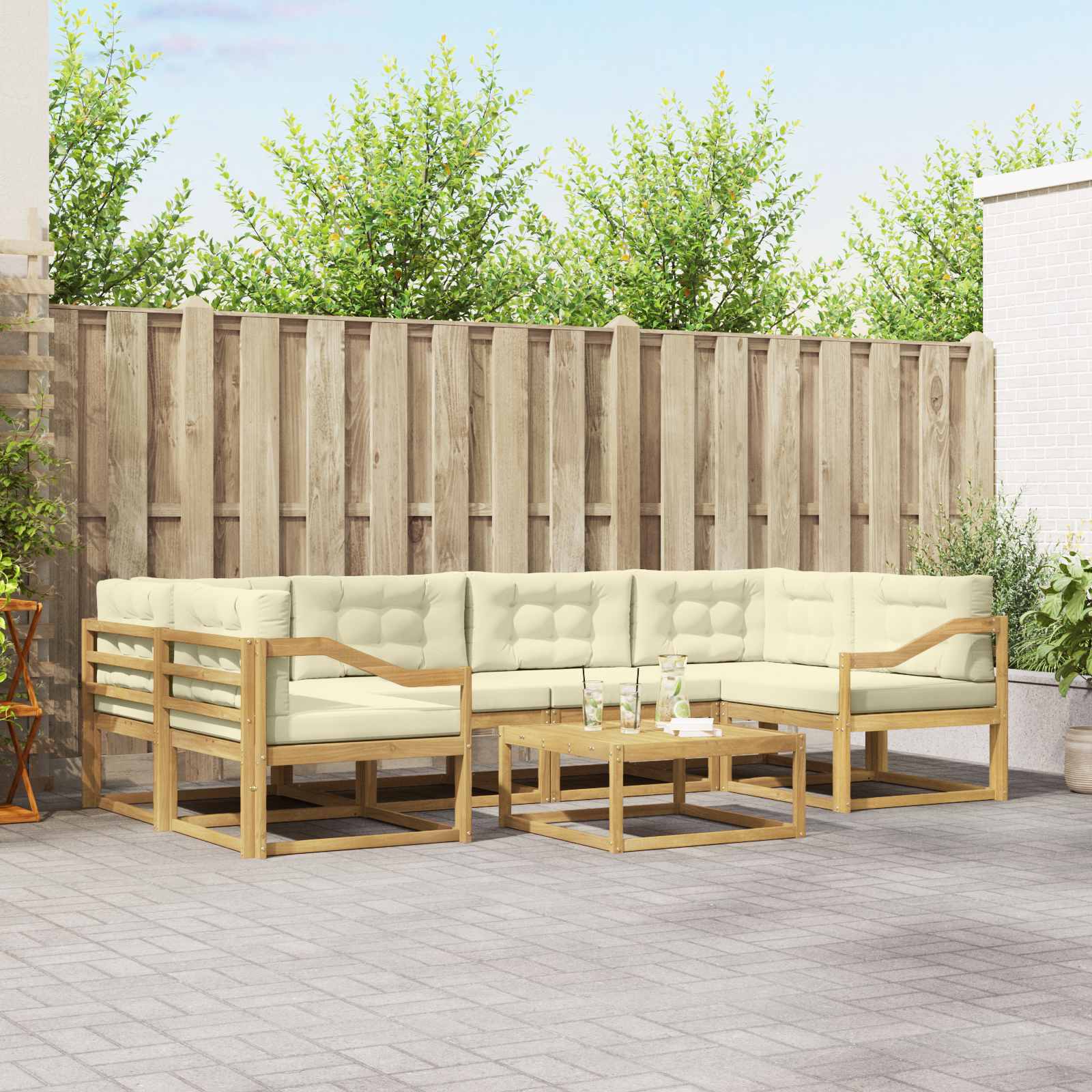 Buiten bankenset met kussen 5 pcs Wit en crèmekleurig is nu te koop bij PeponiXL, paradijselijk wonen!