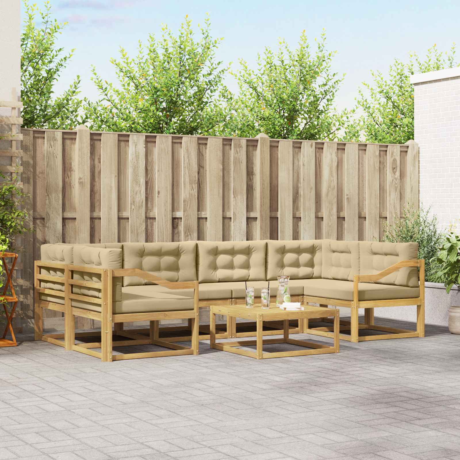 Buiten bankenset met kussen 5 pcs Wit en Beige is nu te koop bij PeponiXL, paradijselijk wonen!
