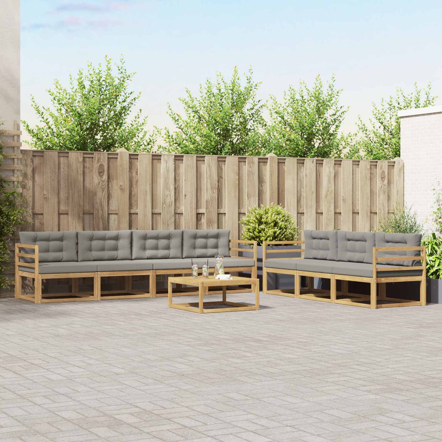Buiten bankenset met kussen 7 pcs Wit en Lichtgrijs is nu te koop bij PeponiXL, paradijselijk wonen!