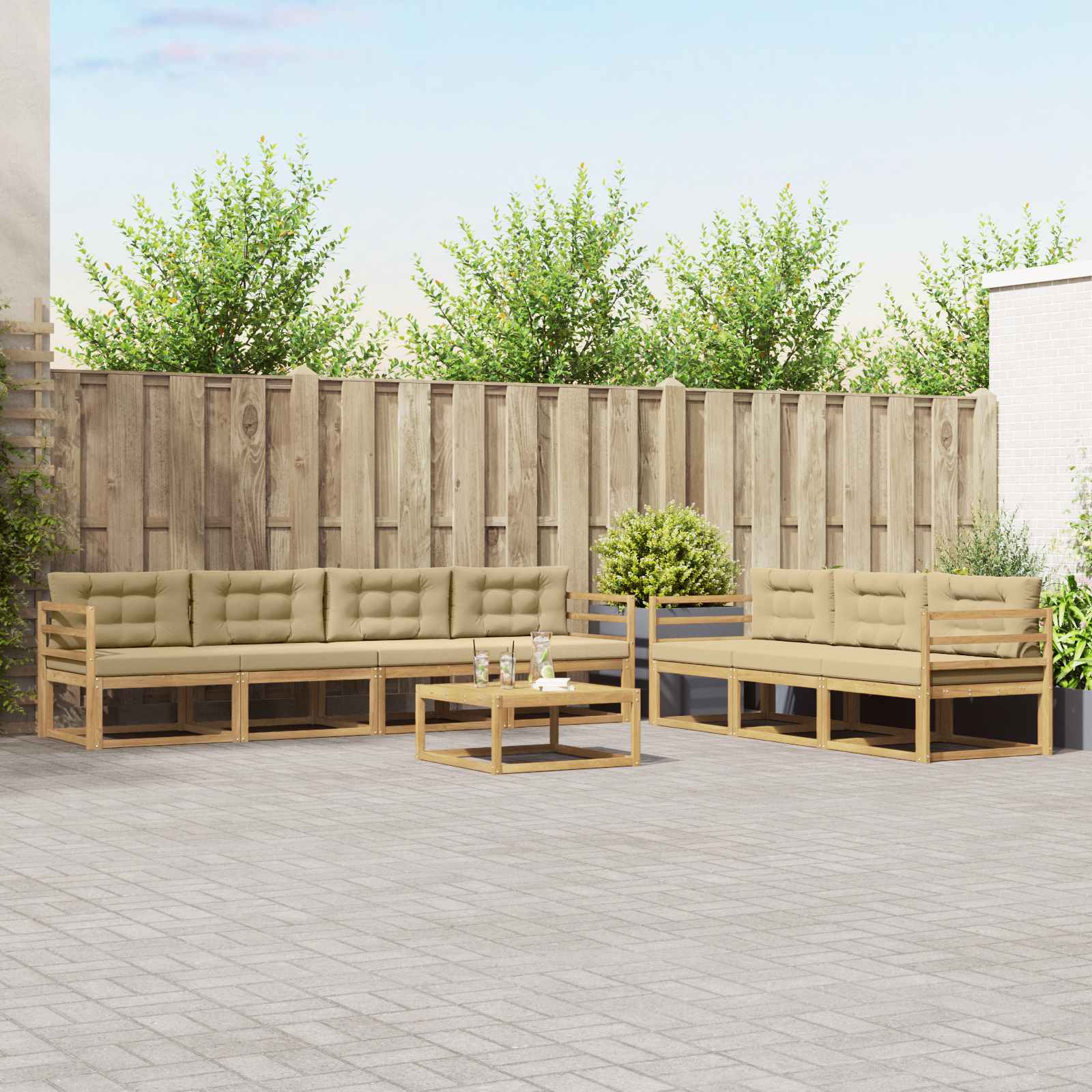 Buiten bankenset met kussen 7 pcs Wit en Beige is nu te koop bij PeponiXL, paradijselijk wonen!