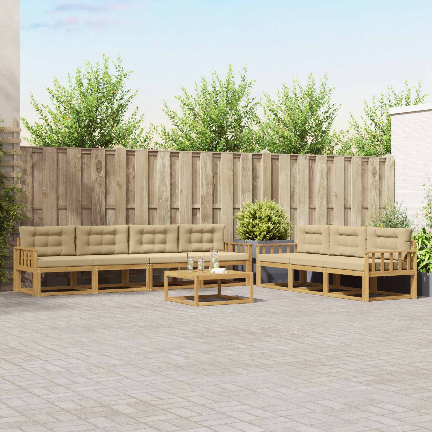 Buiten bankenset met kussen 7 pcs Wit en Beige is nu te koop bij PeponiXL, paradijselijk wonen!