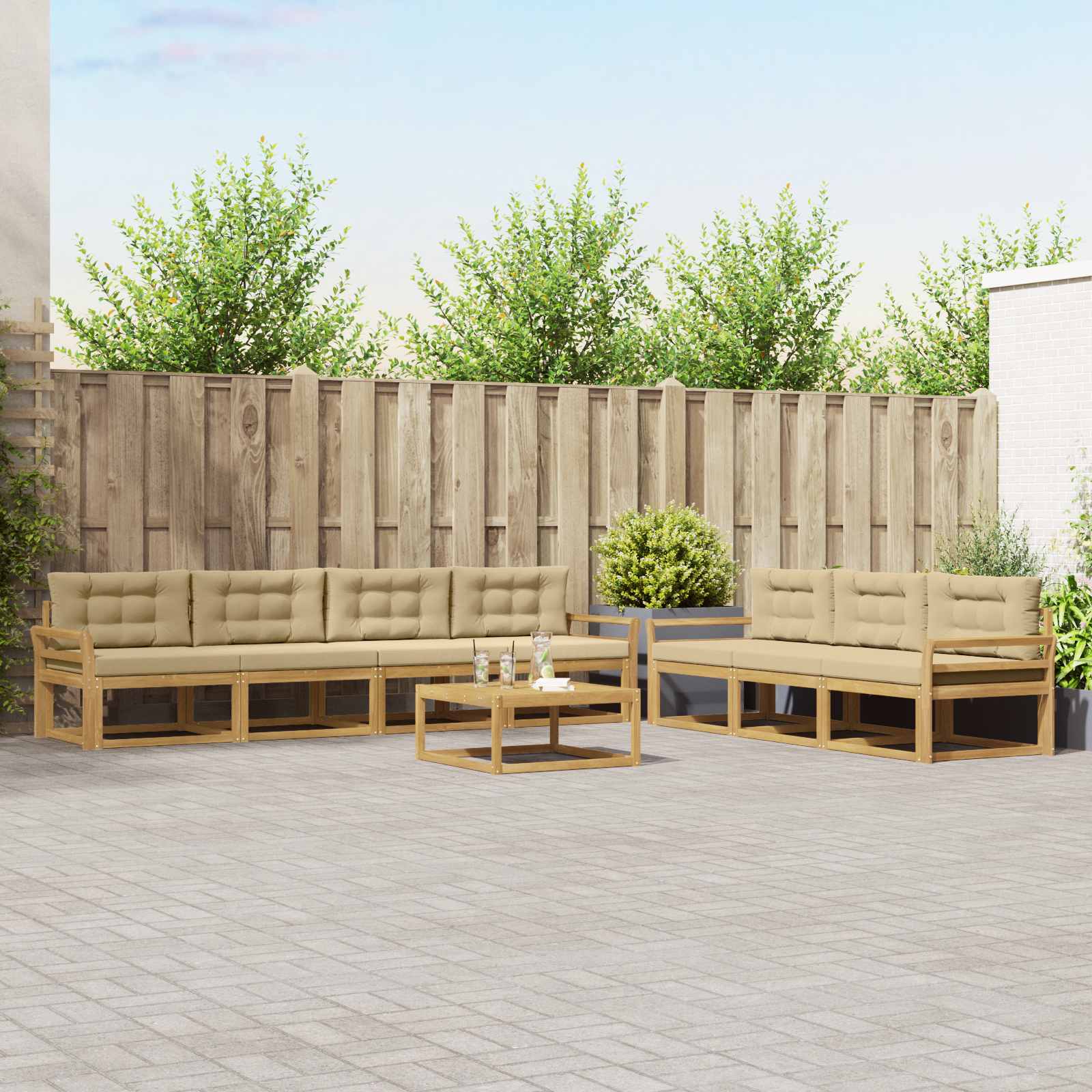 Buiten bankenset met kussen 7 pcs Wit en Beige is nu te koop bij PeponiXL, paradijselijk wonen!