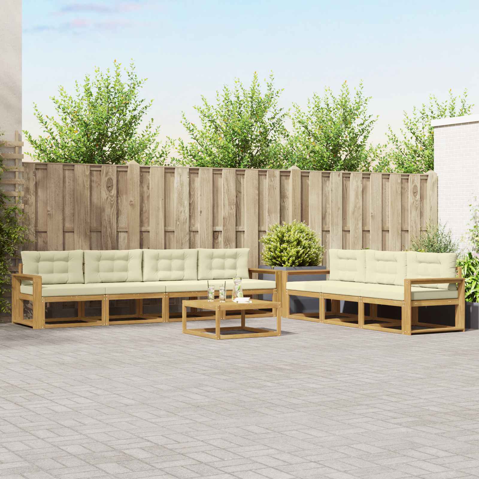 Buiten bankenset met kussen 7 pcs Wit en crèmekleurig is nu te koop bij PeponiXL, paradijselijk wonen!