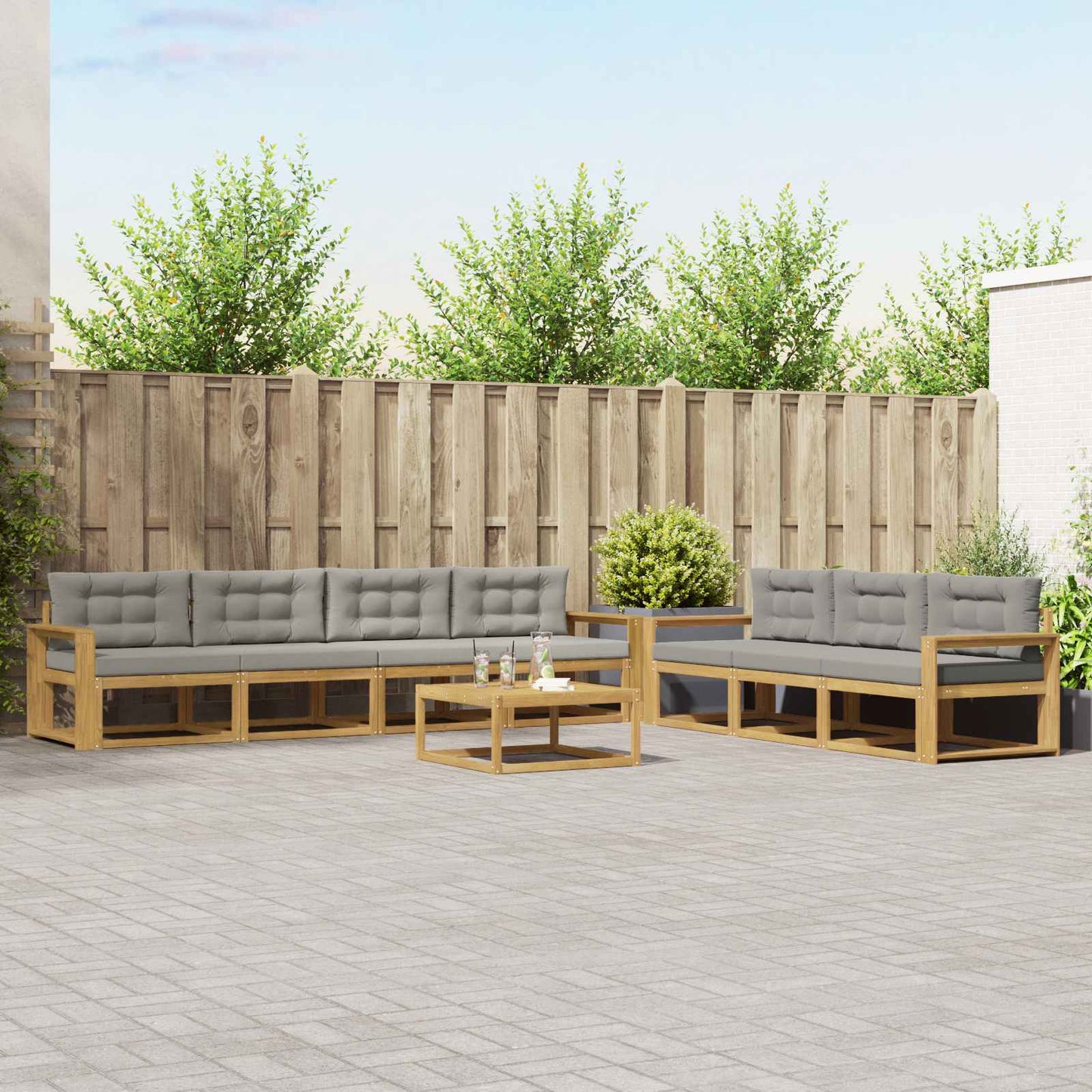 Buiten bankenset met kussen 7 pcs Wit en Lichtgrijs is nu te koop bij PeponiXL, paradijselijk wonen!