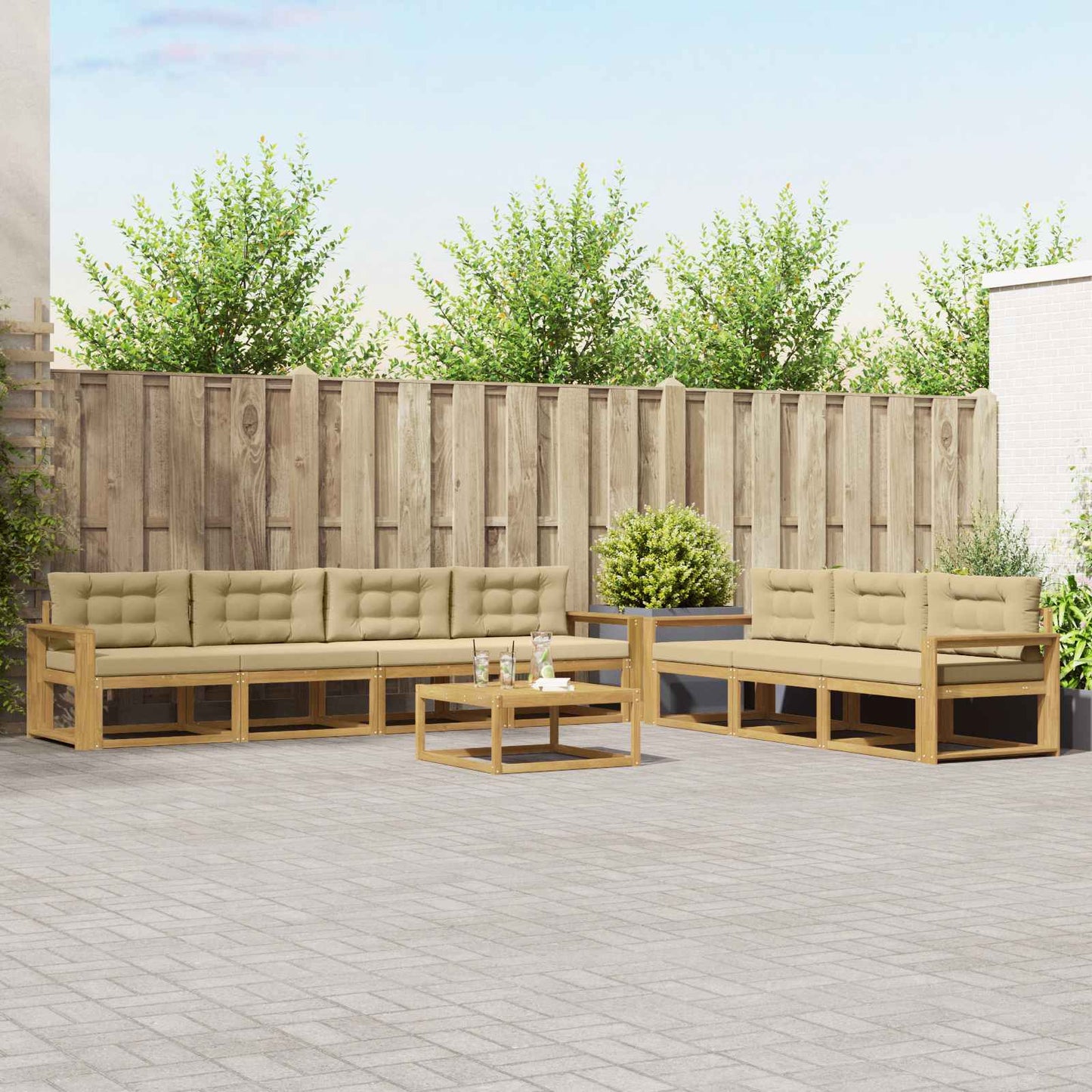 Buiten bankenset met kussen 7 pcs Wit en Beige is nu te koop bij PeponiXL, paradijselijk wonen!