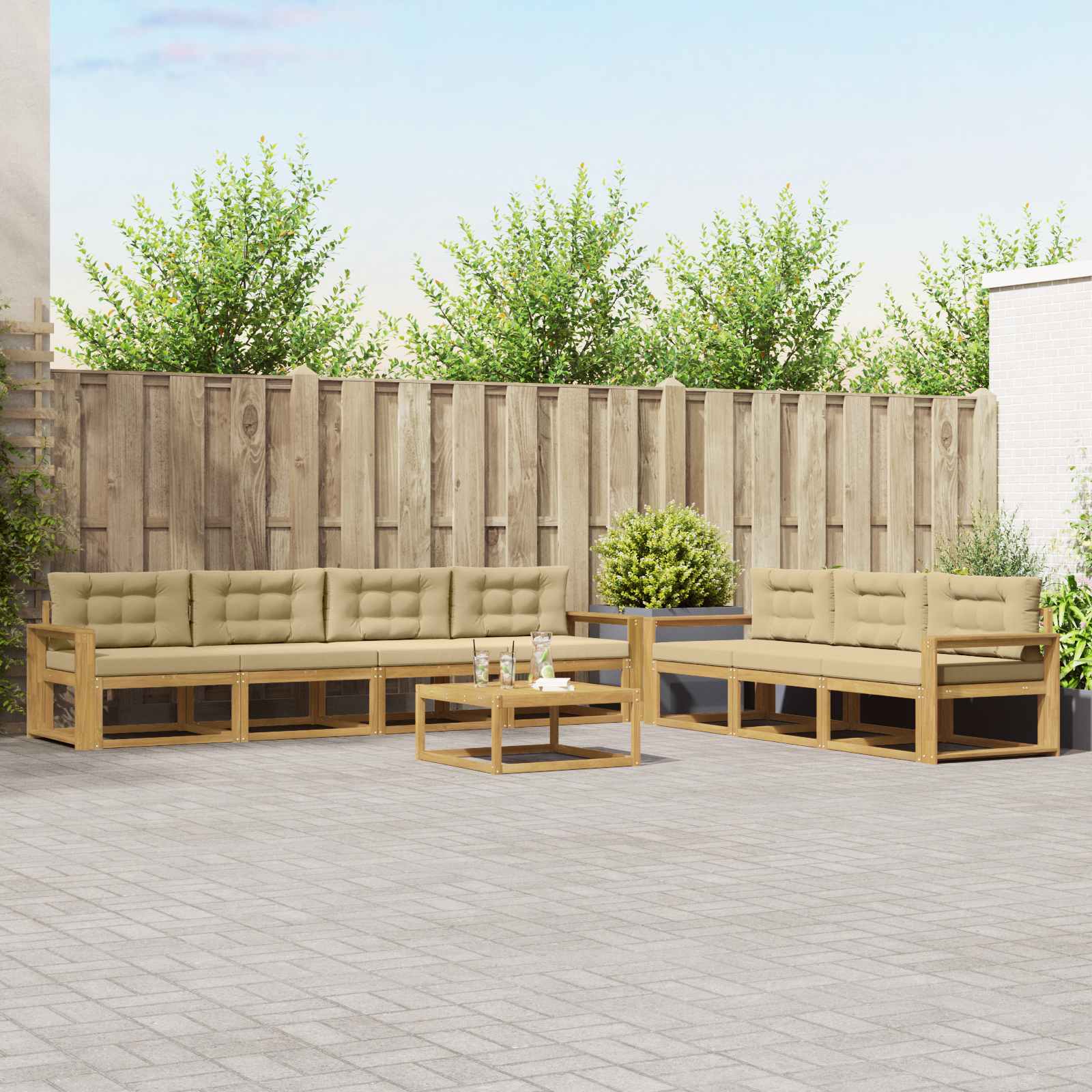Buiten bankenset met kussen 7 pcs Wit en Beige is nu te koop bij PeponiXL, paradijselijk wonen!