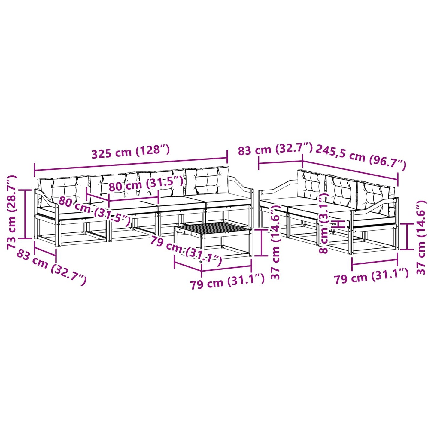 Buiten bankenset met kussen 7 pcs Wit en Lichtgrijs is nu te koop bij PeponiXL, paradijselijk wonen!