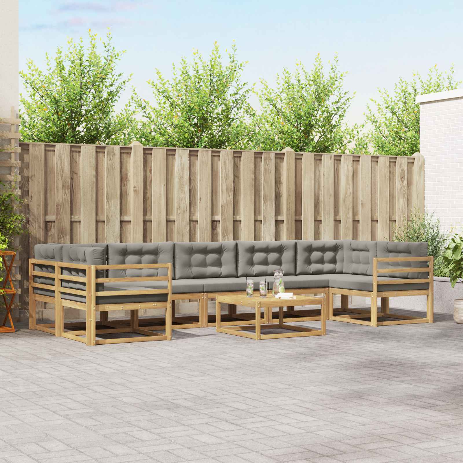 Buiten bankenset met kussen 6 pcs Wit en Lichtgrijs is nu te koop bij PeponiXL, paradijselijk wonen!