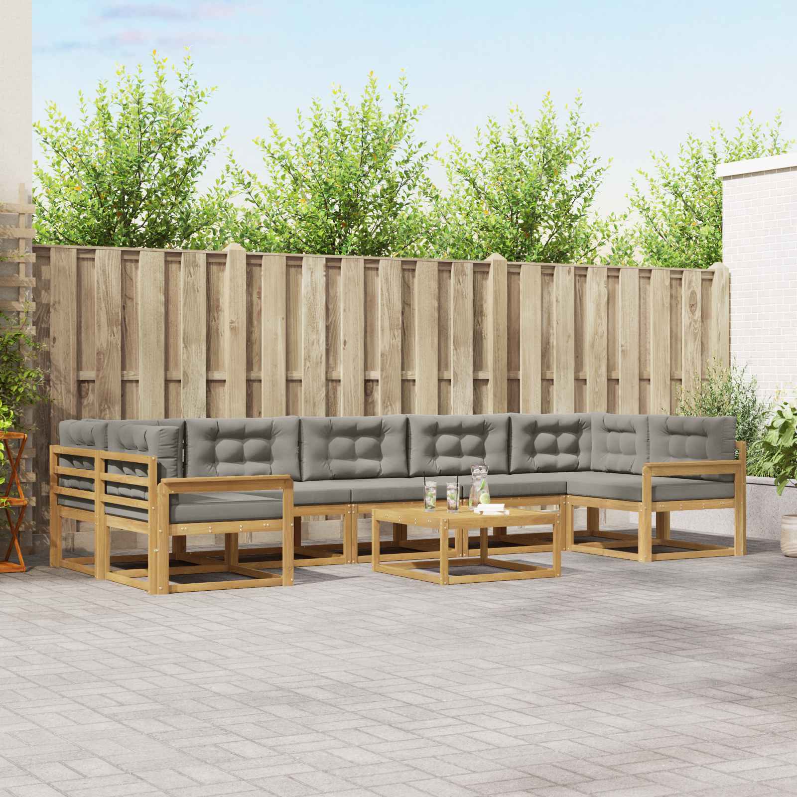 Buiten bankenset met kussen 6 pcs Wit en Lichtgrijs is nu te koop bij PeponiXL, paradijselijk wonen!