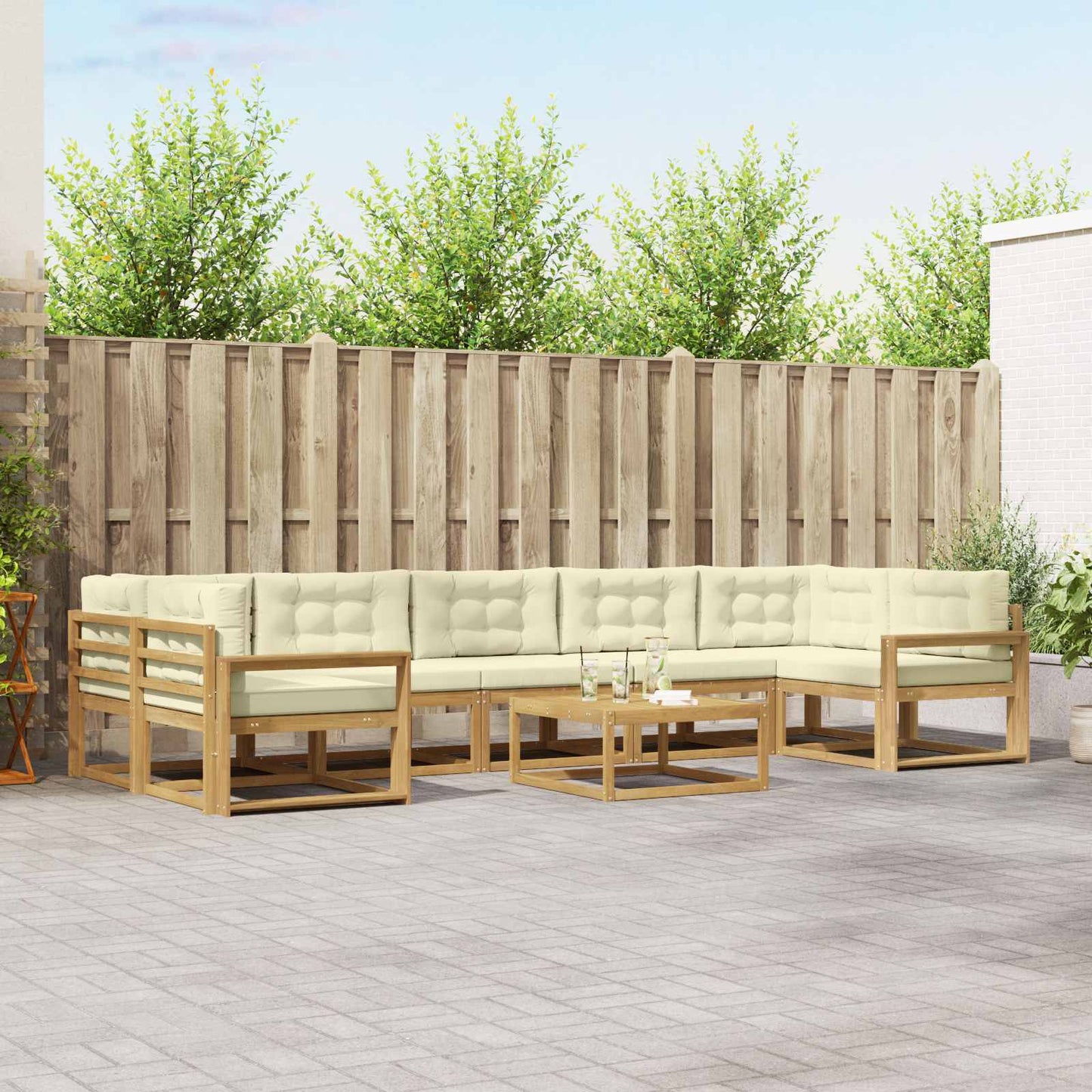 Buiten bankenset met kussen 6 pcs Wit en crèmekleurig is nu te koop bij PeponiXL, paradijselijk wonen!