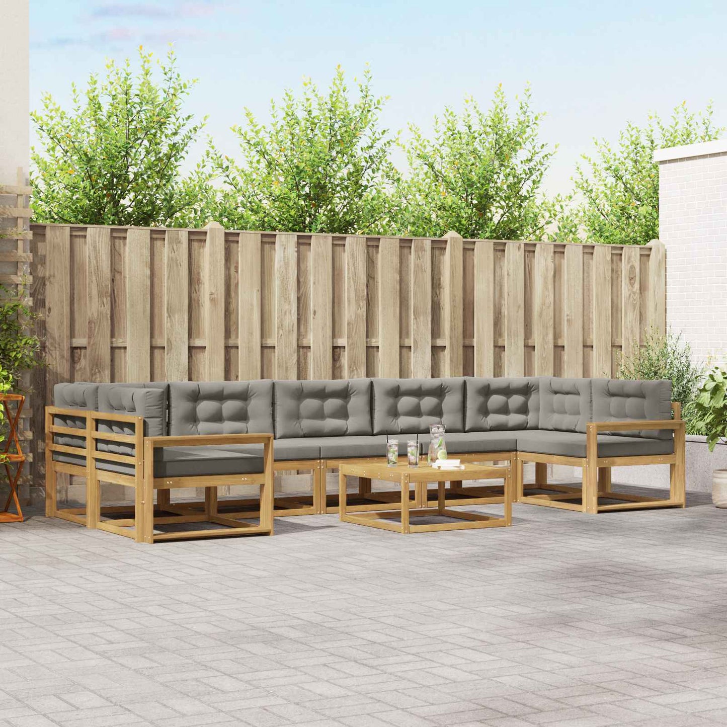 Buiten bankenset met kussen 6 pcs Wit en Lichtgrijs is nu te koop bij PeponiXL, paradijselijk wonen!