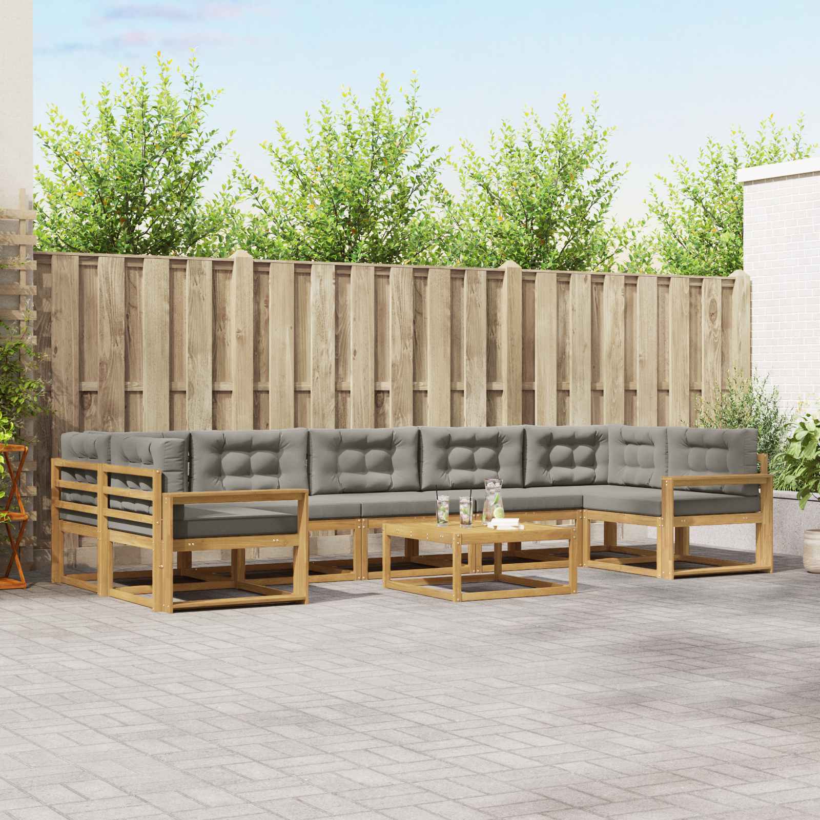 Buiten bankenset met kussen 6 pcs Wit en Lichtgrijs is nu te koop bij PeponiXL, paradijselijk wonen!