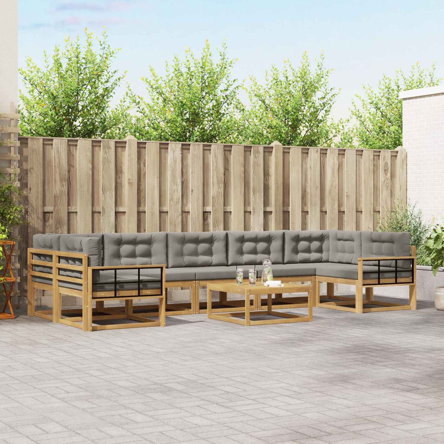 Buiten bankenset met kussen 6 pcs Wit en Lichtgrijs is nu te koop bij PeponiXL, paradijselijk wonen!