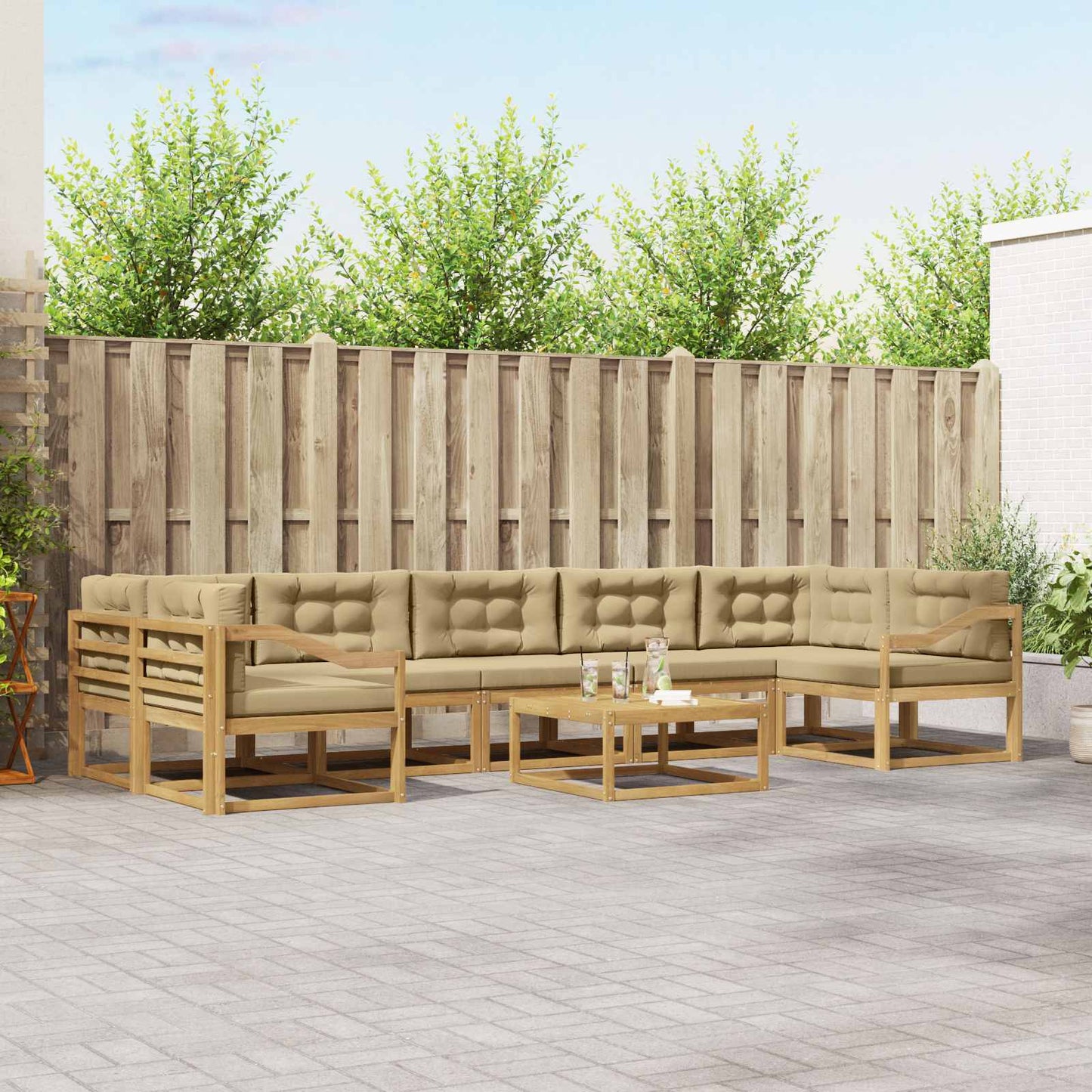 Buiten bankenset met kussen 6 pcs Wit en Beige is nu te koop bij PeponiXL, paradijselijk wonen!