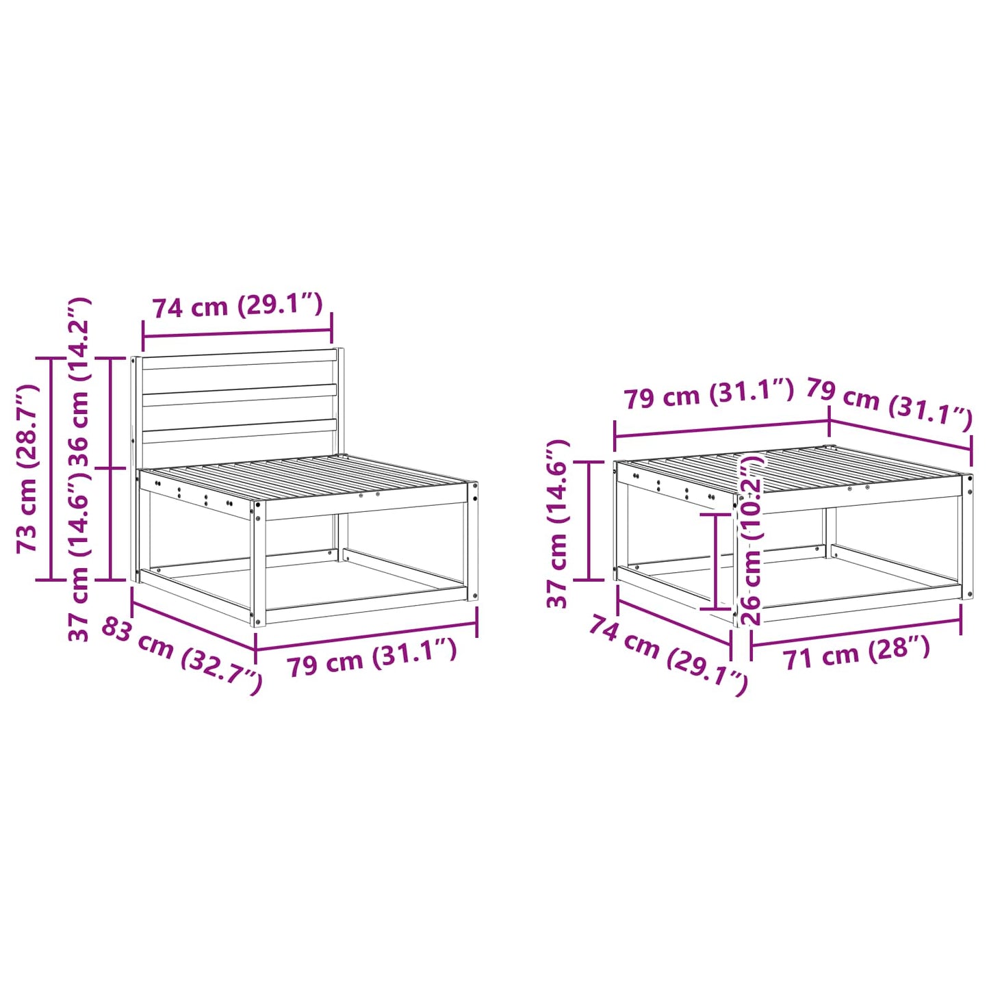 Buiten bankenset 9 pcs Wit 79 x 79 x 37 cm Massief Acaciahout is nu te koop bij PeponiXL, paradijselijk wonen!