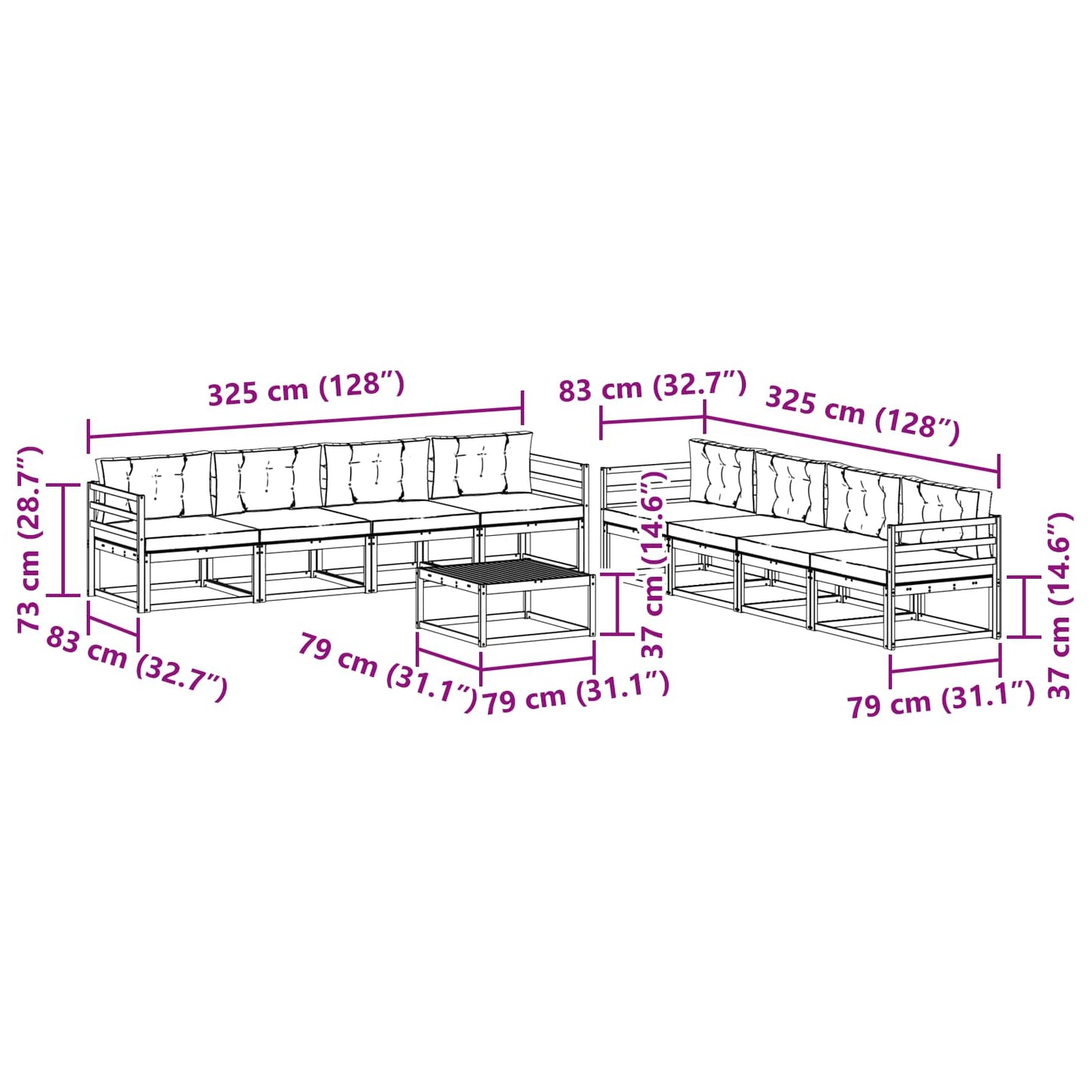 Buiten bankenset 9 pcs Wit en antracietkleurig 79 x 79 x 37 cm is nu te koop bij PeponiXL, paradijselijk wonen!