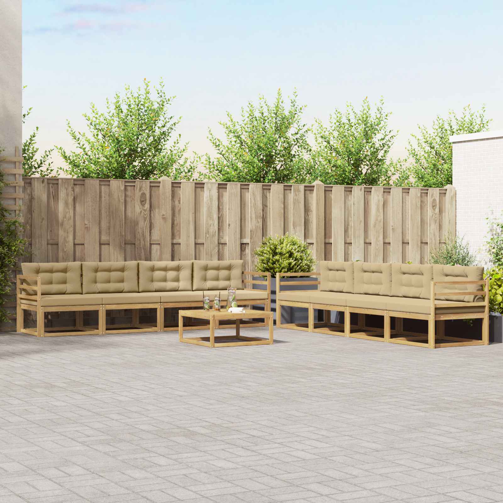 Buiten bankenset 9 pcs Wit en Beige 79 x 79 x 37 cm Polyester is nu te koop bij PeponiXL, paradijselijk wonen!
