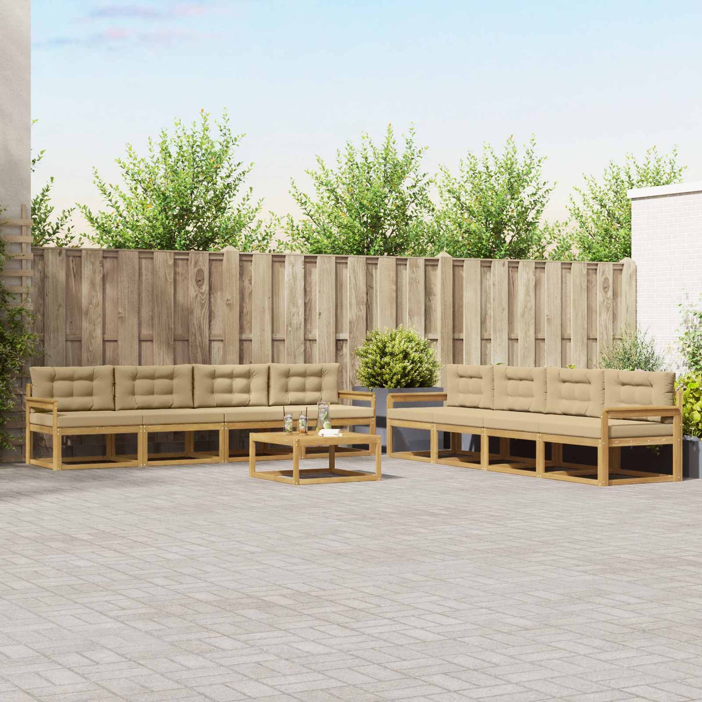 Buiten bankenset 9 pcs Wit en Beige 79 x 79 x 37 cm Polyester is nu te koop bij PeponiXL, paradijselijk wonen!