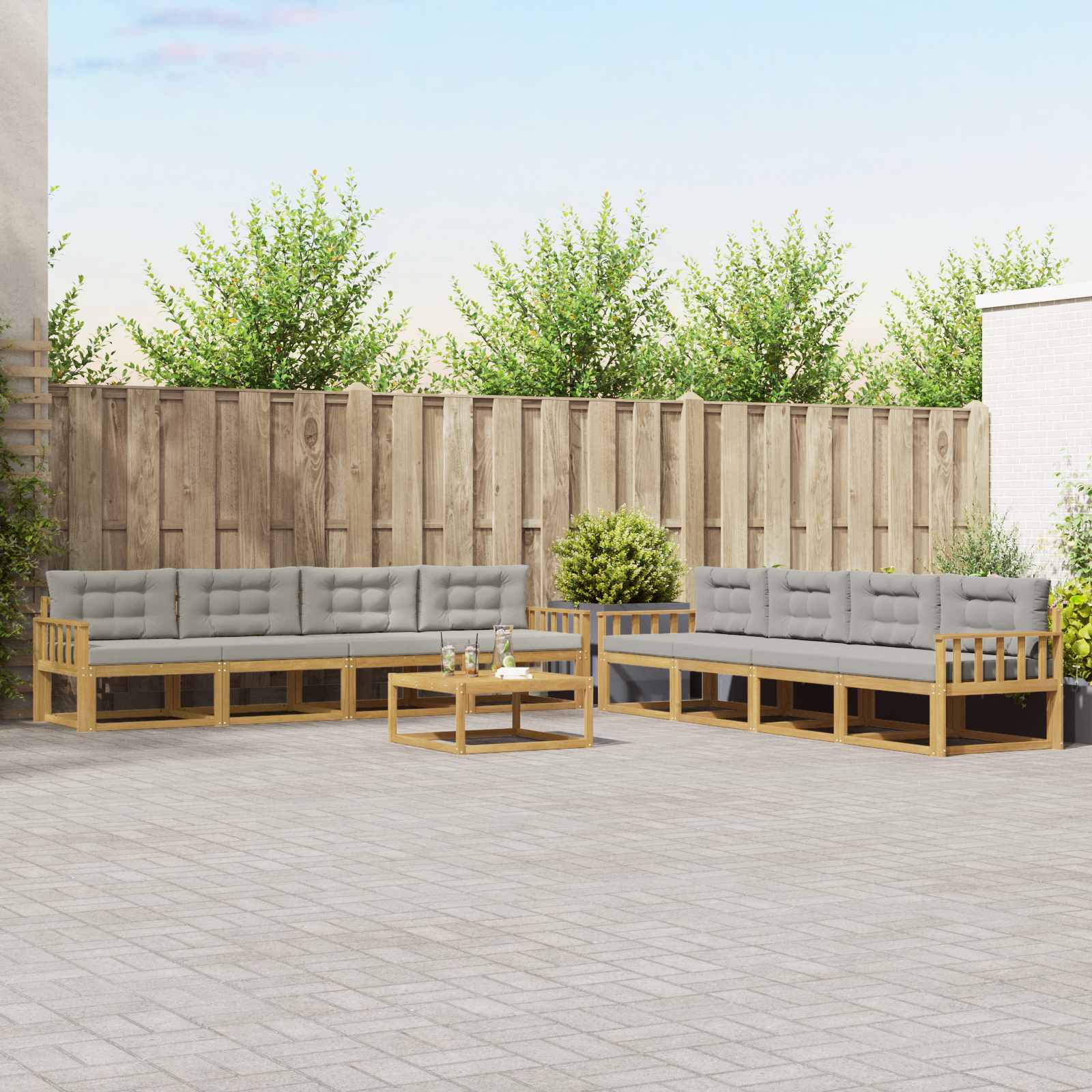 Buiten bankenset 9 pcs Wit en Lichtgrijs 79 x 79 x 37 cm is nu te koop bij PeponiXL, paradijselijk wonen!