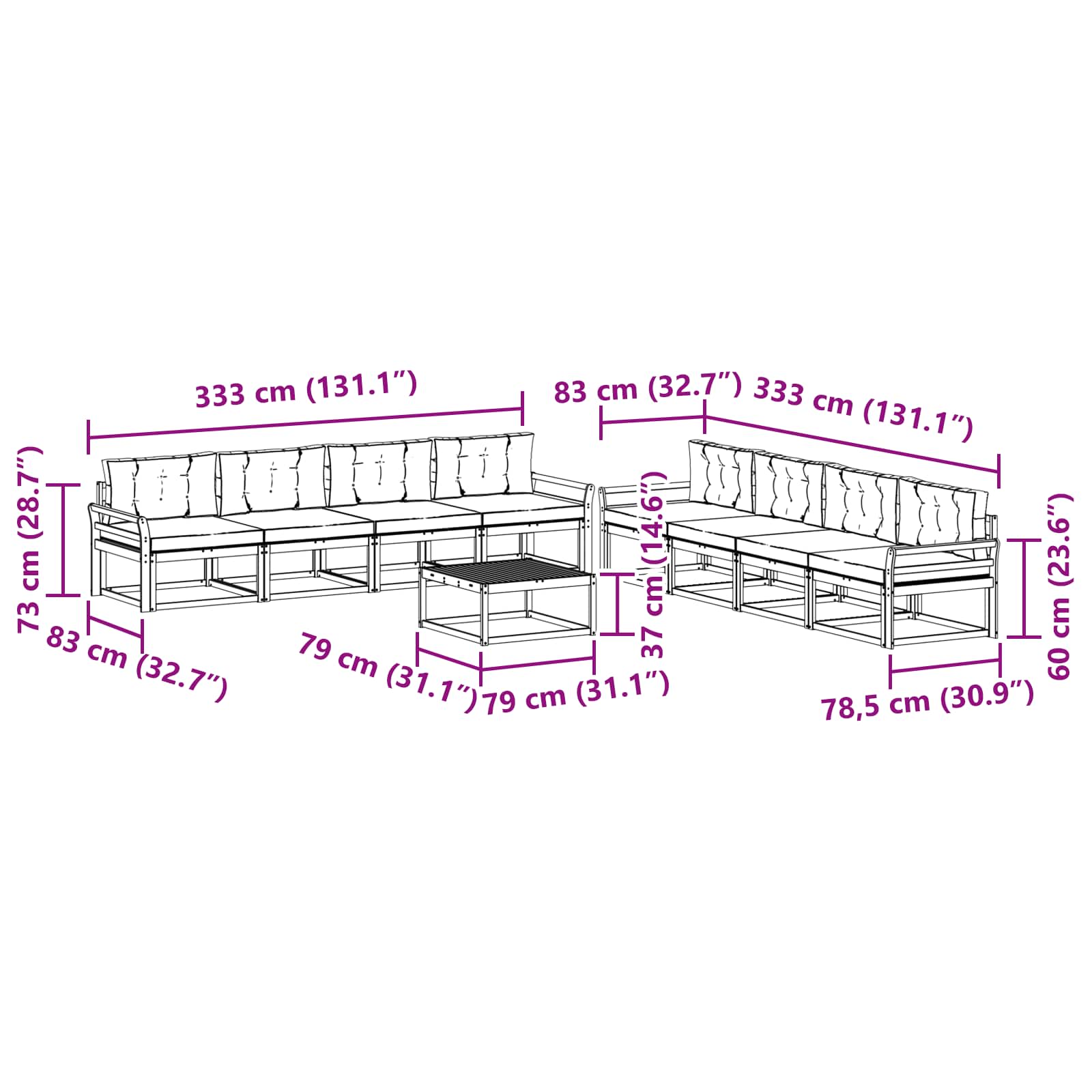 Buiten bankenset 9 pcs Wit en antracietkleurig 79 x 79 x 37 cm is nu te koop bij PeponiXL, paradijselijk wonen!