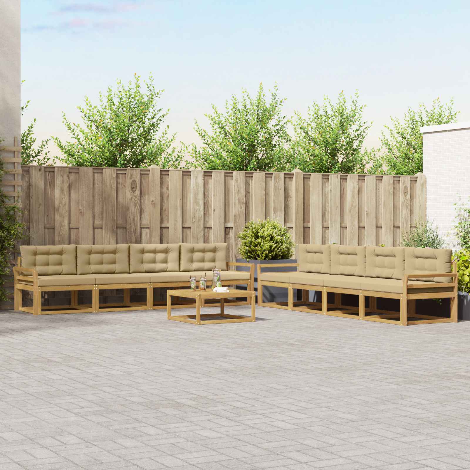 Buiten bankenset 9 pcs Wit en Beige 79 x 79 x 37 cm Polyester is nu te koop bij PeponiXL, paradijselijk wonen!