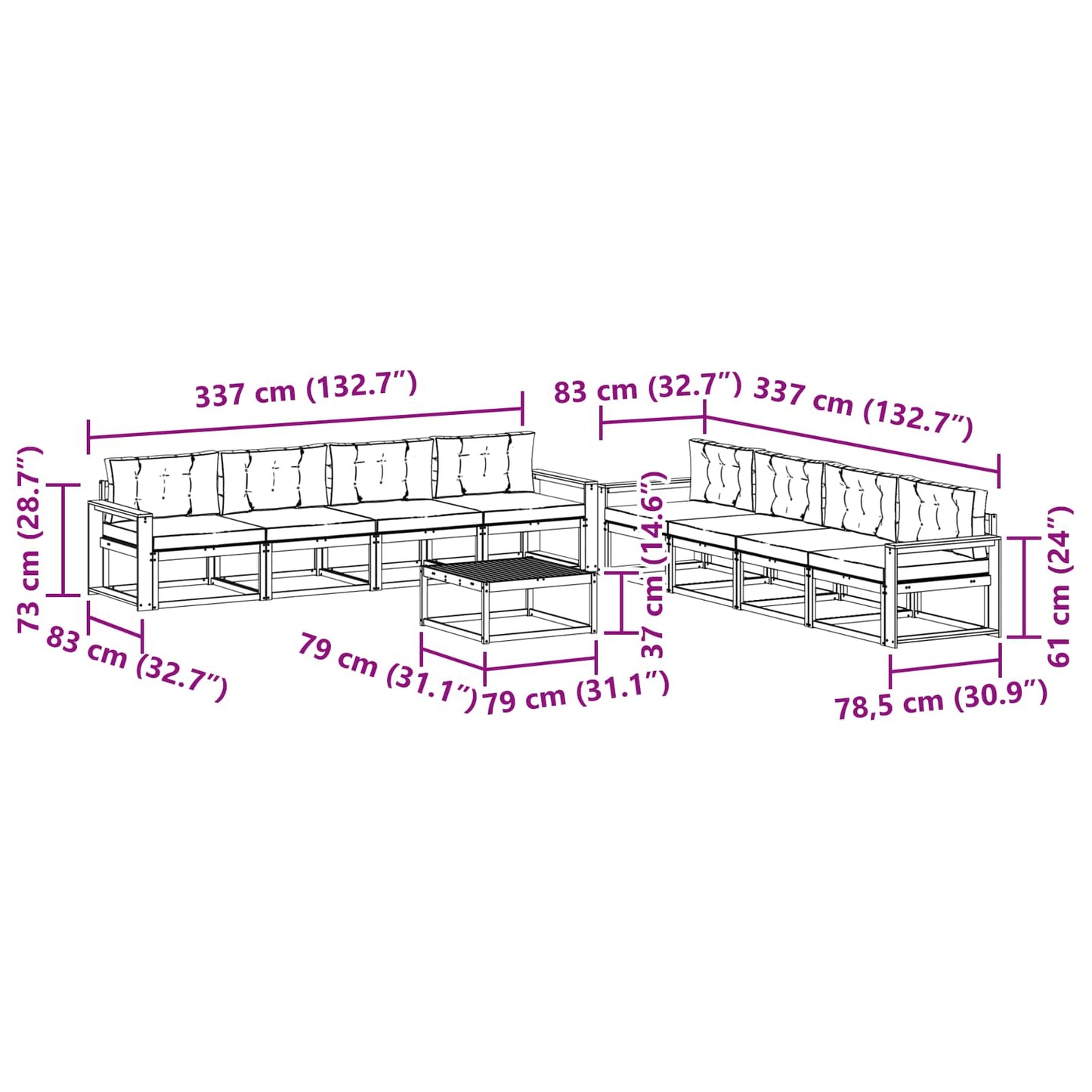 Buiten bankenset 9 pcs Wit en crèmekleurig 79 x 79 x 37 cm is nu te koop bij PeponiXL, paradijselijk wonen!
