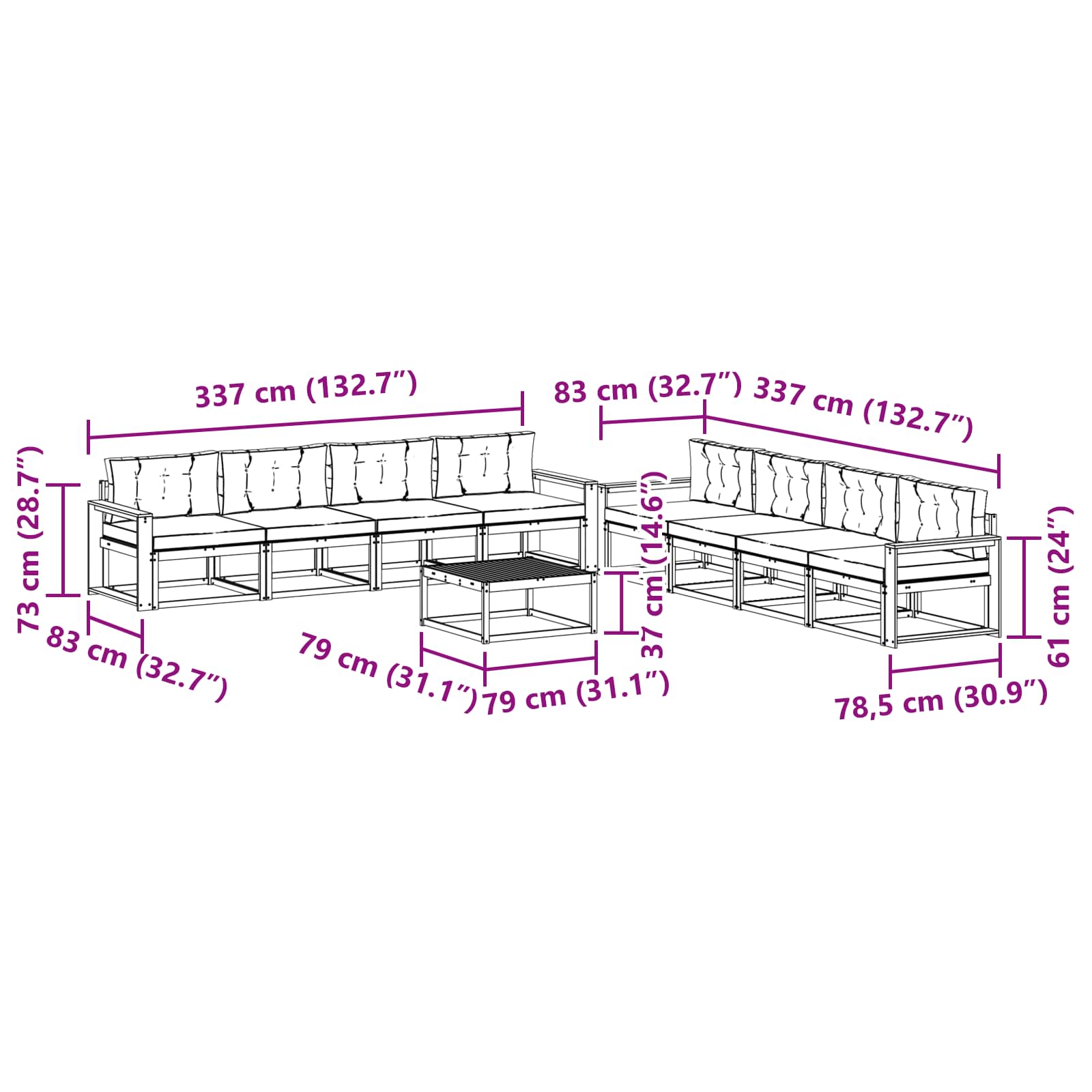 Buiten bankenset 9 pcs Wit en crèmekleurig 79 x 79 x 37 cm is nu te koop bij PeponiXL, paradijselijk wonen!