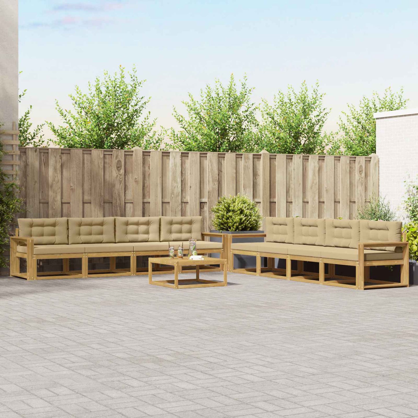 Buiten bankenset 9 pcs Wit en Beige 79 x 79 x 37 cm Polyester is nu te koop bij PeponiXL, paradijselijk wonen!