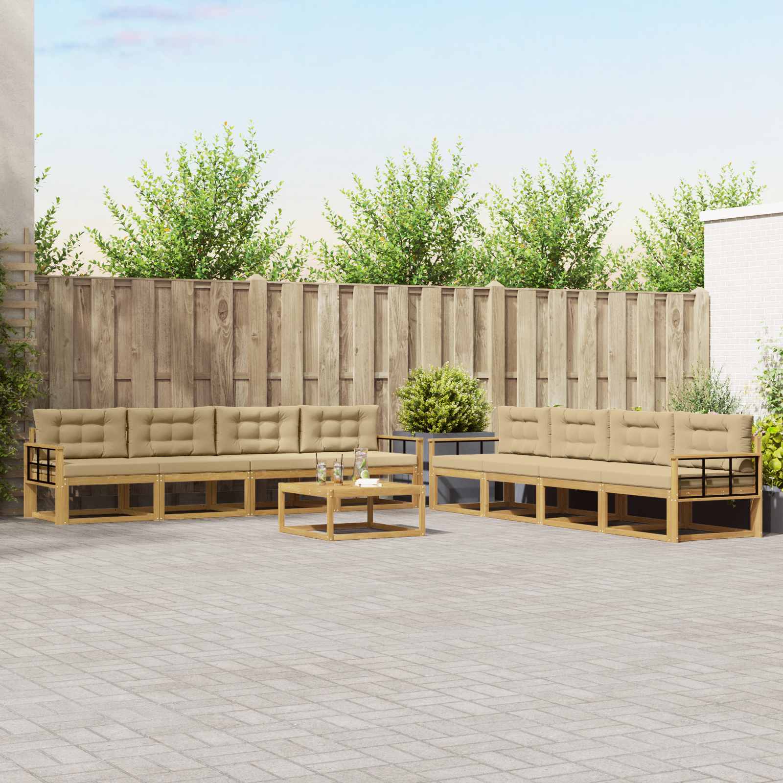 Buiten bankenset 9 pcs Wit en Beige 79 x 79 x 37 cm Polyester is nu te koop bij PeponiXL, paradijselijk wonen!